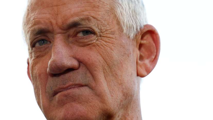 FILE PHOTO: Israeli Emergency cabinet minister and opposition politician Benny Gantz addresses the press, in Kiryat Shmona