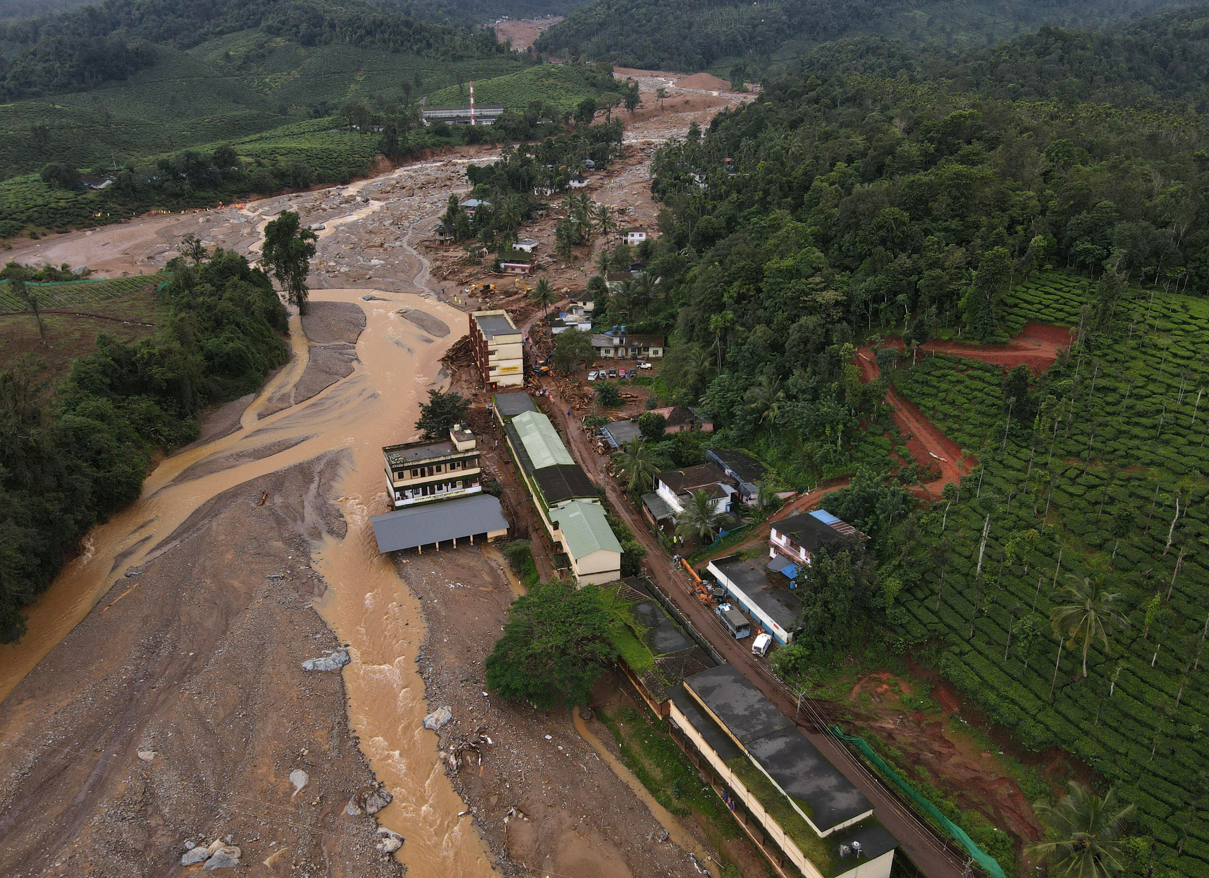 Aftermath of landslides in the hills in Wayanad