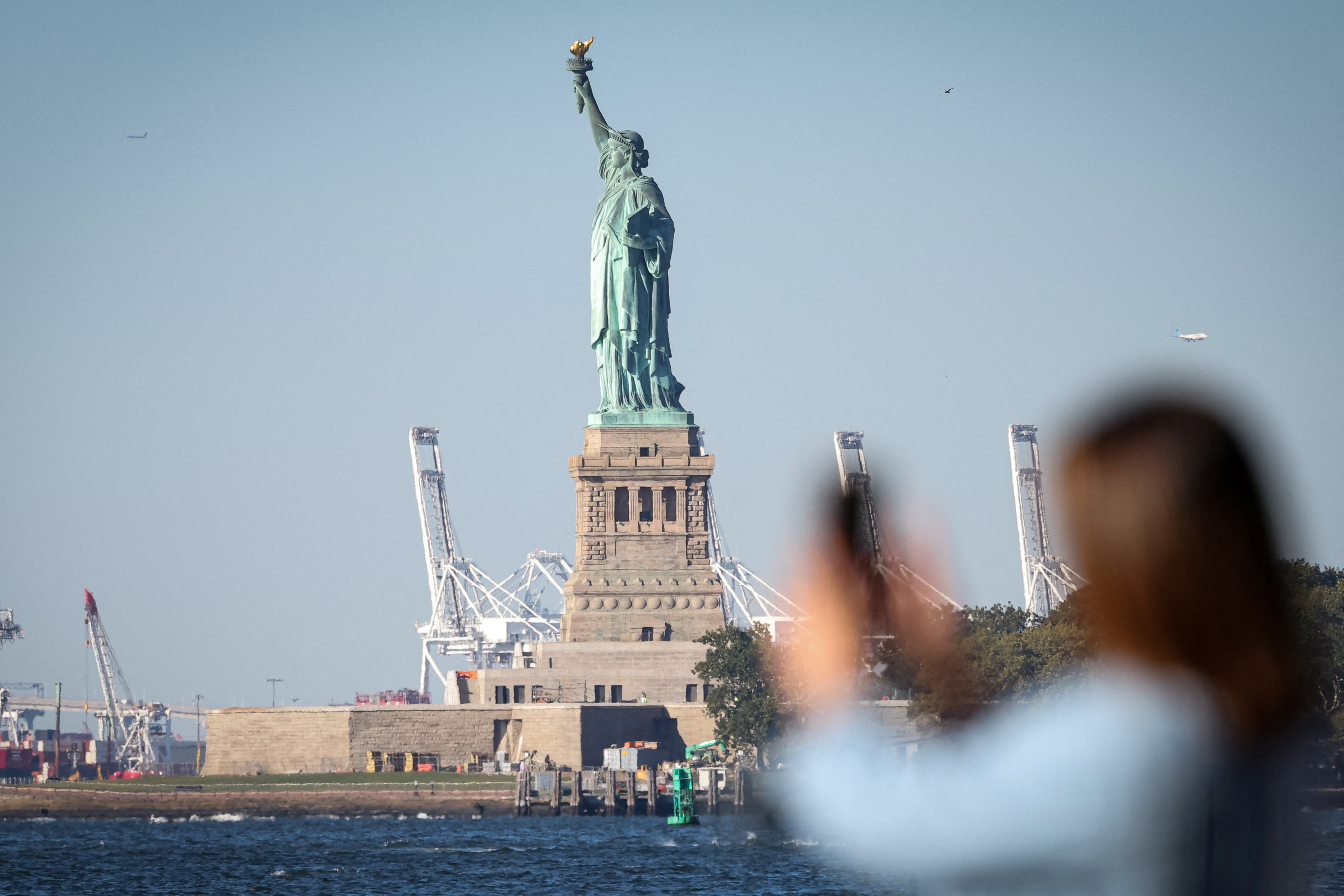 The Statue of Liberty from Battery Park during the first day of a partial U.S. government shutdown in New York