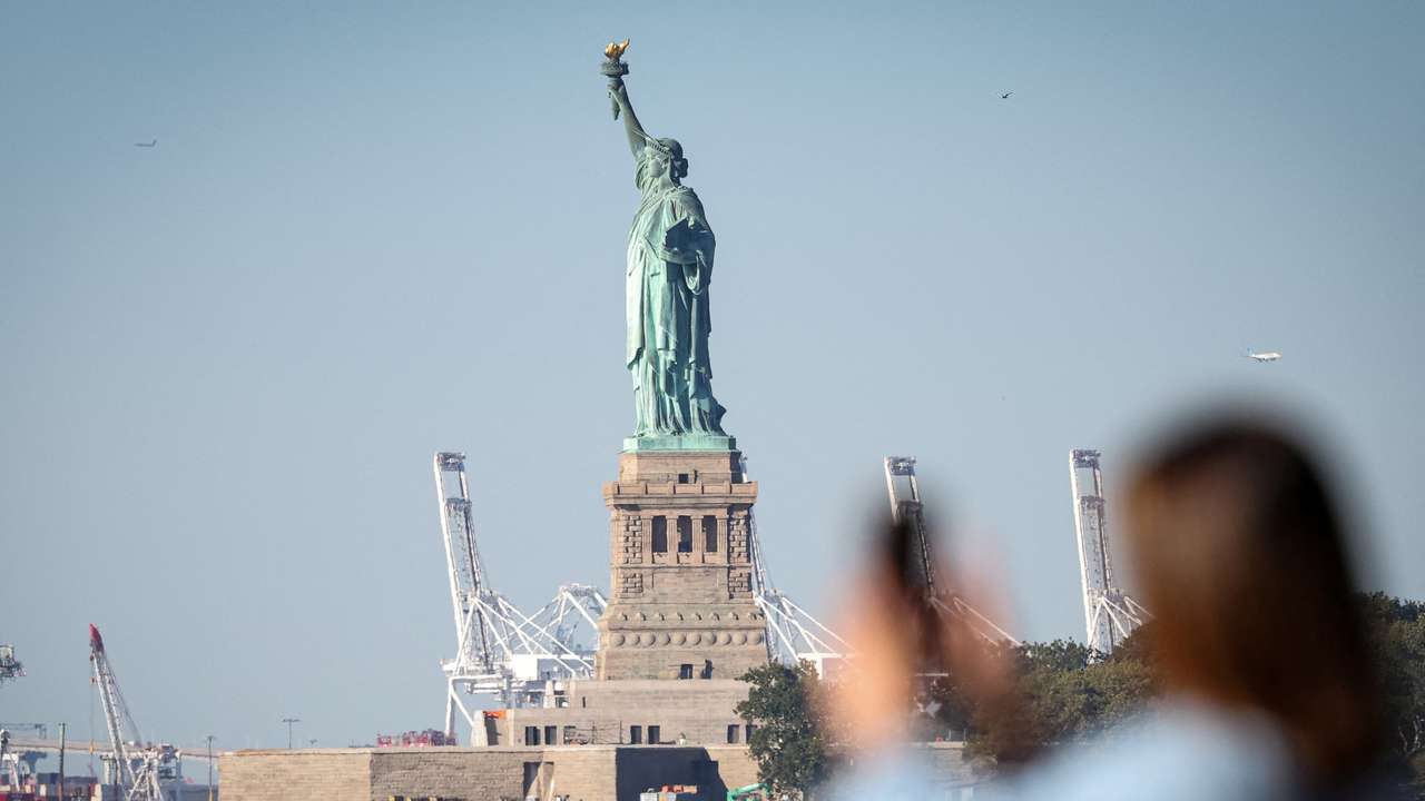The Statue of Liberty from Battery Park during the first day of a partial U.S. government shutdown in New York