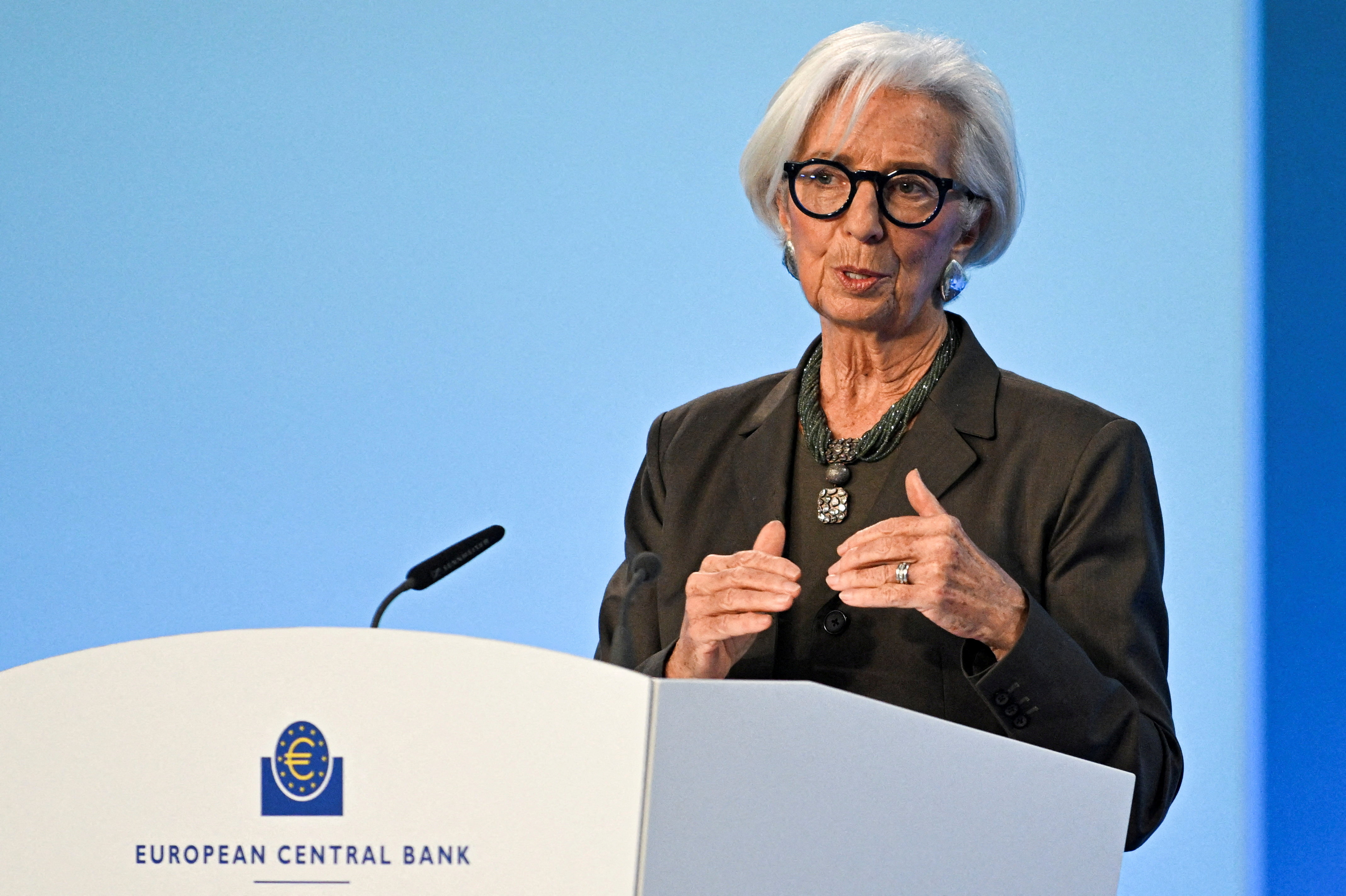 FILE PHOTO: ECB President Christine Lagarde addresses the press in Frankfurt