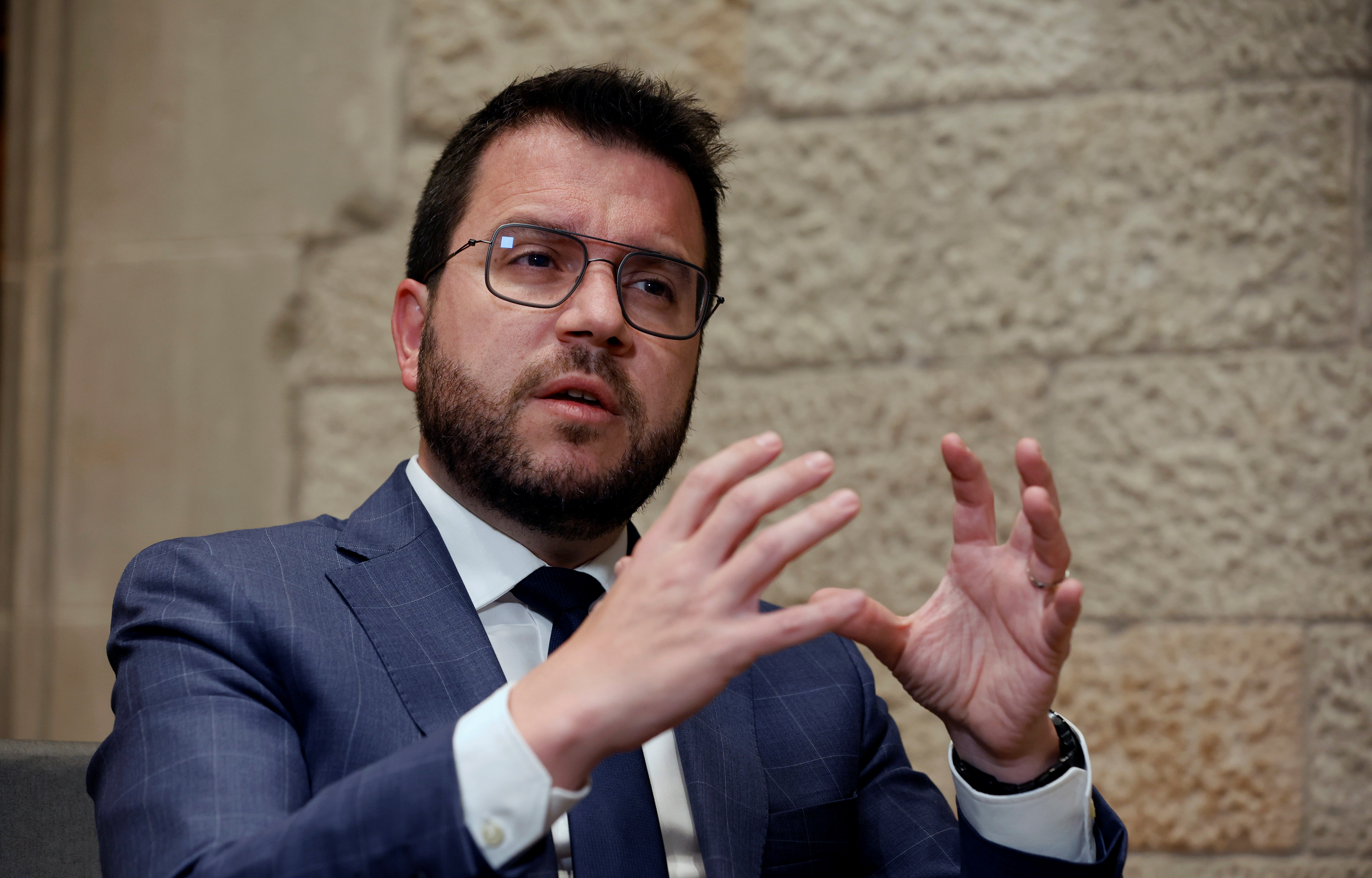Catalonia's regional head of government Aragones speaks at Palau de la Generalitat in Barcelona
