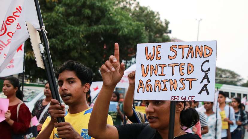 Supporters of the Students' Federation of India (SFI) protest against a new citizenship law, in Kochi