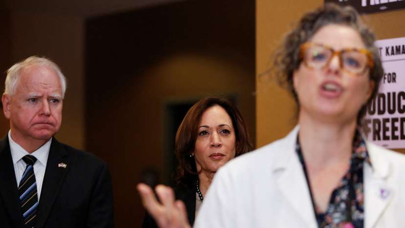U.S. Vice President Kamala Harris visits a clinic that performs abortions, in St. Paul