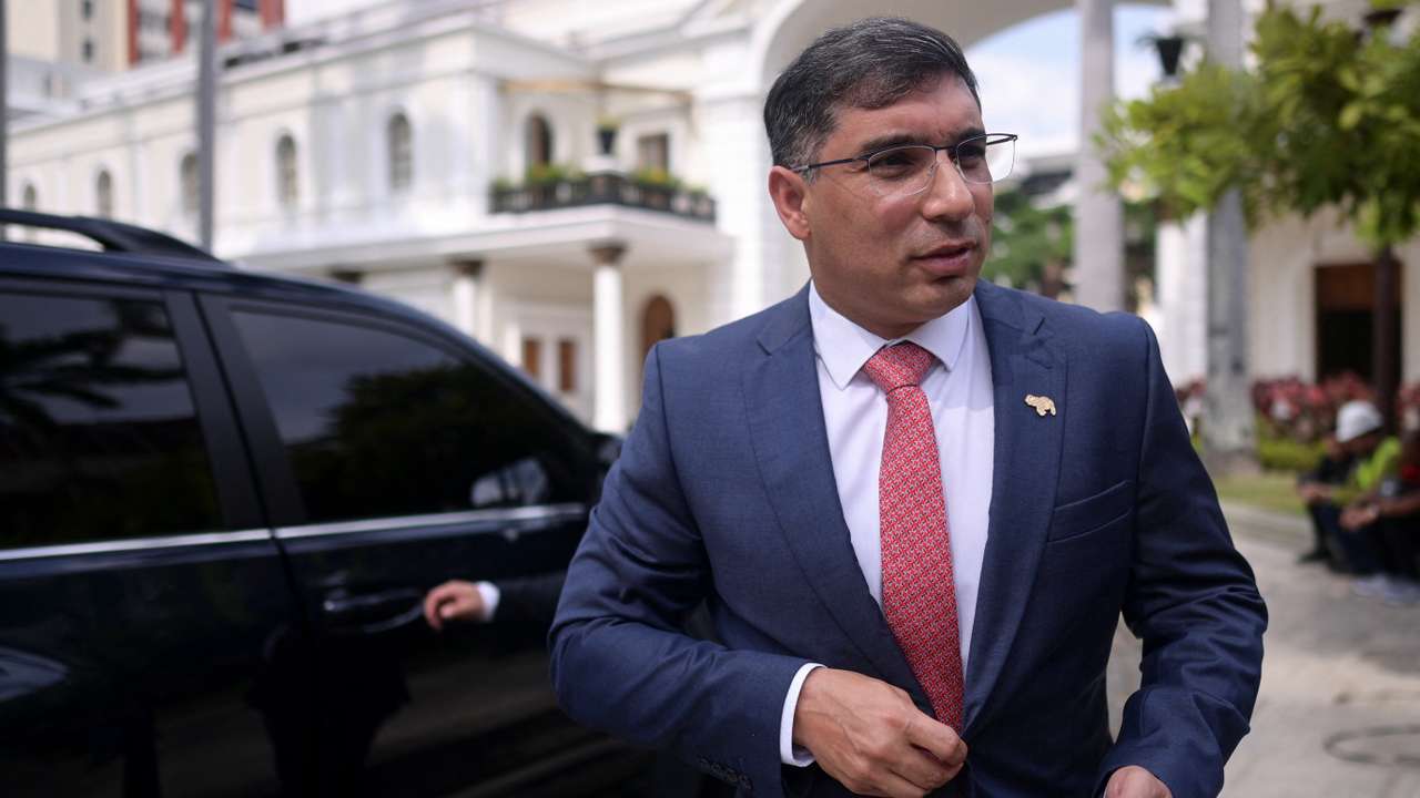 Venezuela's Oil Minister Pedro Tellechea talks to the press in Caracas