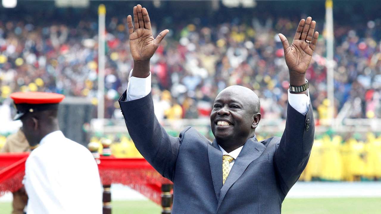 FILE PHOTO: Kenya's in-coming deputy President Rigathi Gachagua waves to supporters as he arrives for his swearing-in ceremony in Nairobi