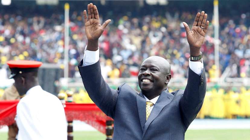 FILE PHOTO: Kenya's in-coming deputy President Rigathi Gachagua waves to supporters as he arrives for his swearing-in ceremony in Nairobi