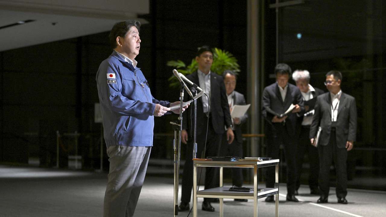 Japan's Chief Cabinet Secretary Yoshimasa Hayashi speaks about a Russian military patrol aircraft that violated Japanese airspace, in Tokyo