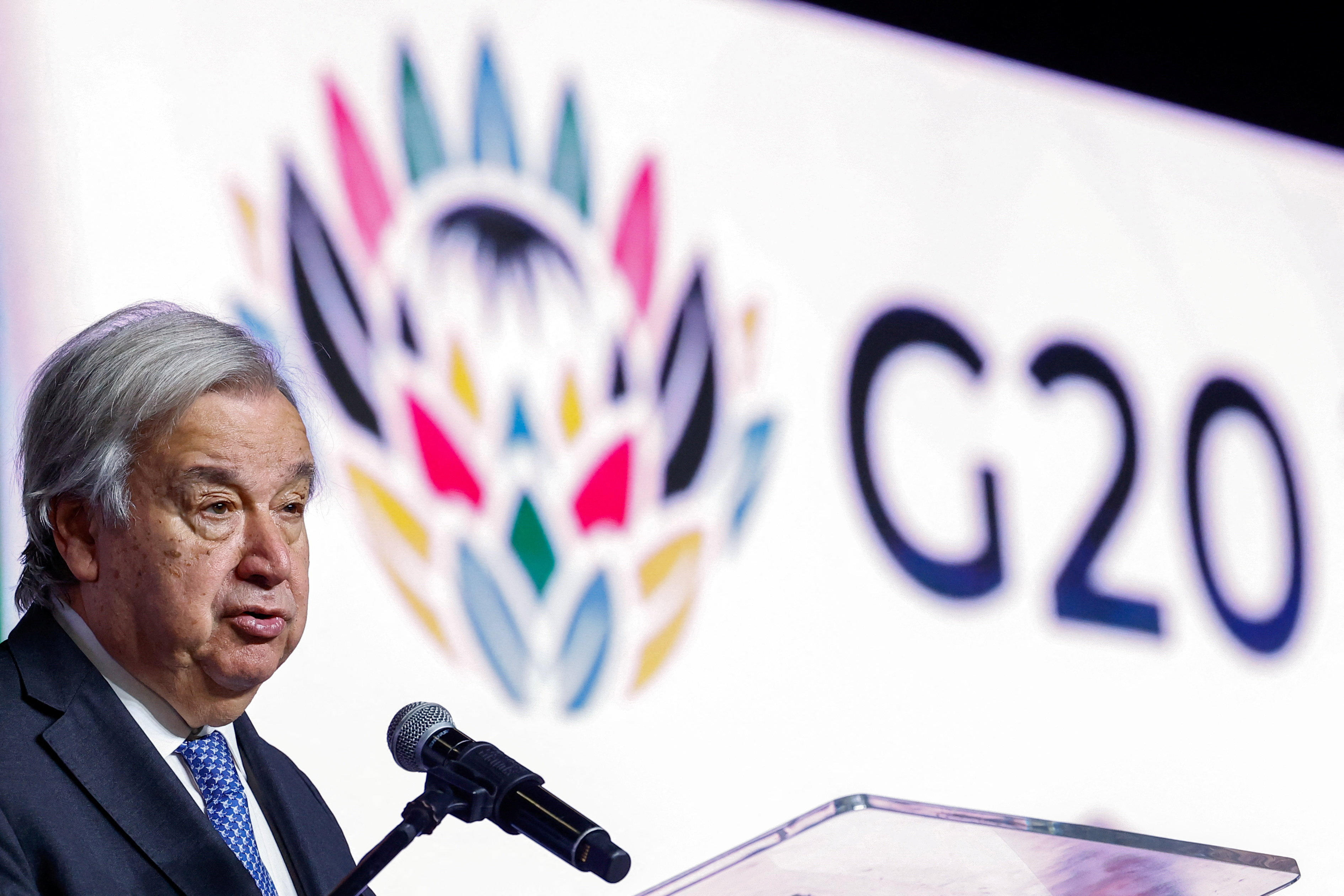 U.N. Secretary-General Guterres speaks at a media briefing ahead of G20 summit, in Johannesburg