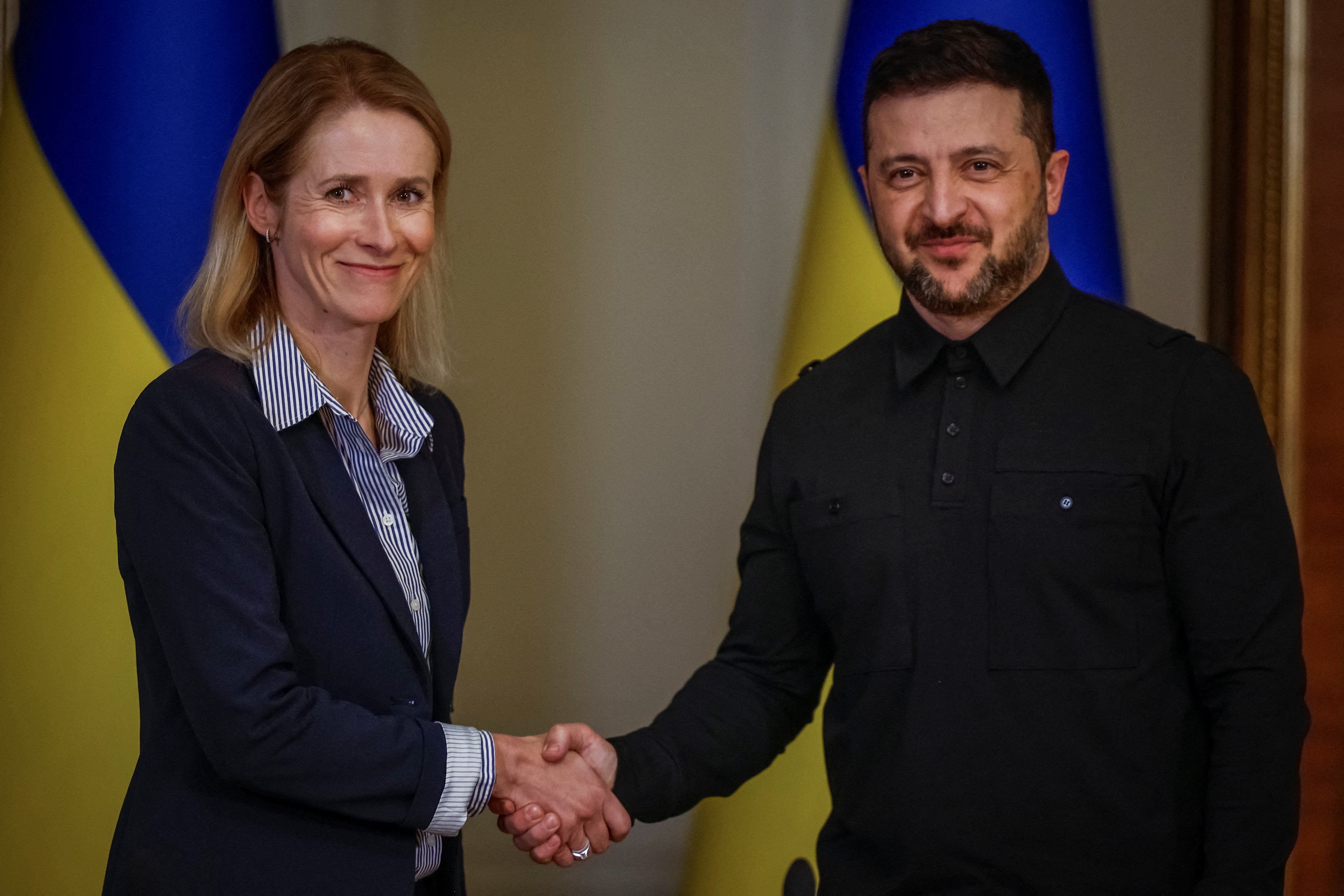 Ukraine's President Zelenskiy and High Representative for Foreign Affairs and Security Policy Kallas attend joint press conference, in Kyiv