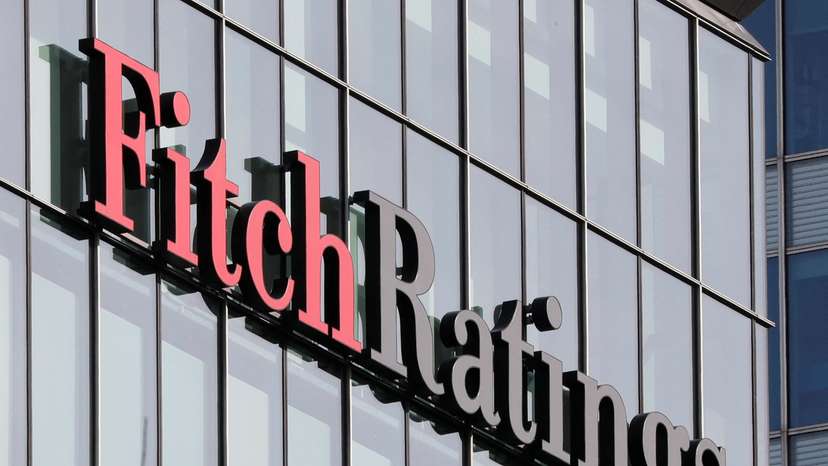 FILE PHOTO: The Fitch Ratings logo is seen at their offices at Canary Wharf financial district in London