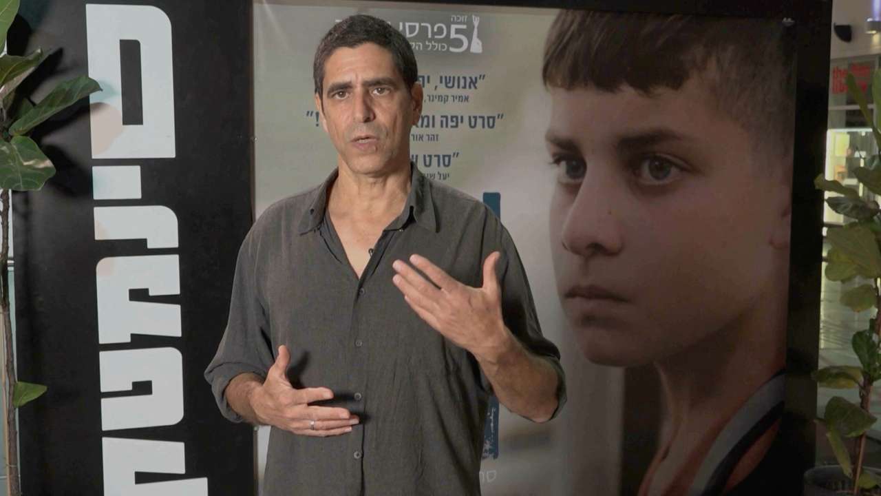 Israeli writer and director of the film 'The Sea', Shai Carmeli-Pollak speaks during an interview at a screening event in Tel Aviv