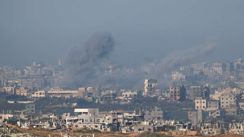 Smoke rises from the northern Gaza Strip as seen from the Israel side of the border, near Sderot