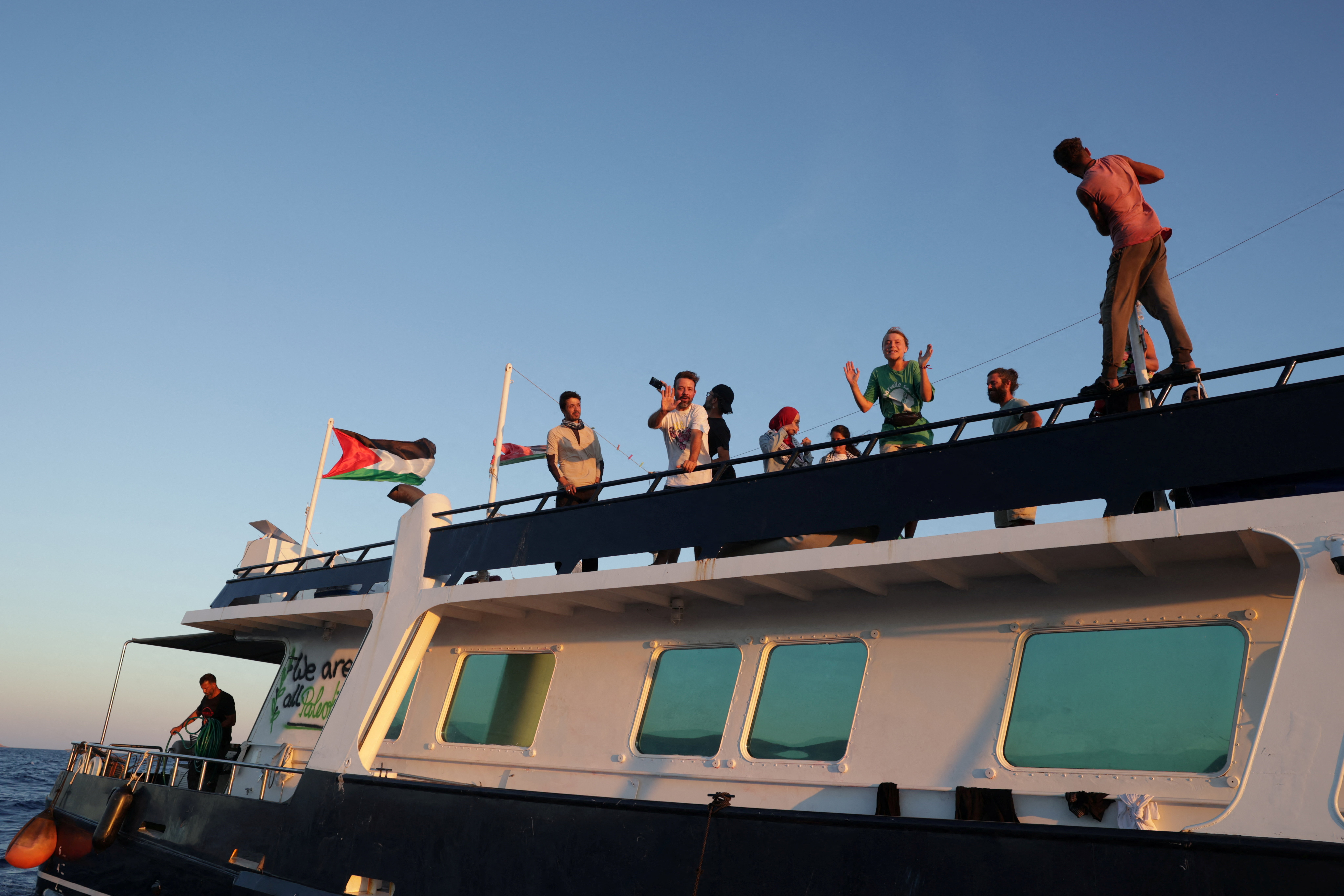 Global Sumud Flotilla boats off Crete island, Greece, heading to Gaza