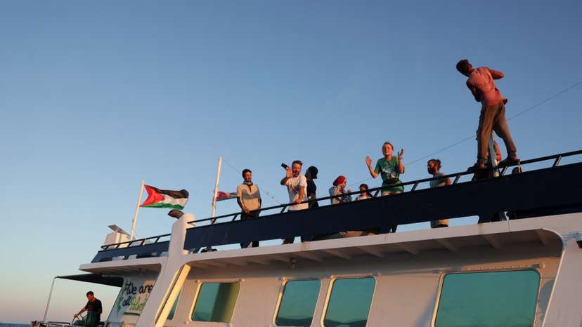 Global Sumud Flotilla boats off Crete island, Greece, heading to Gaza