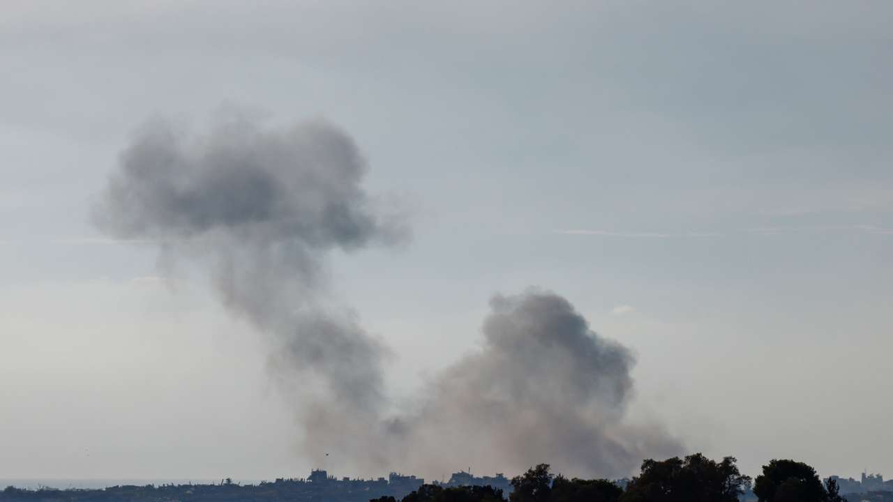 Smoke rises after an explosion in Gaza, seen from the Israel-Gaza border