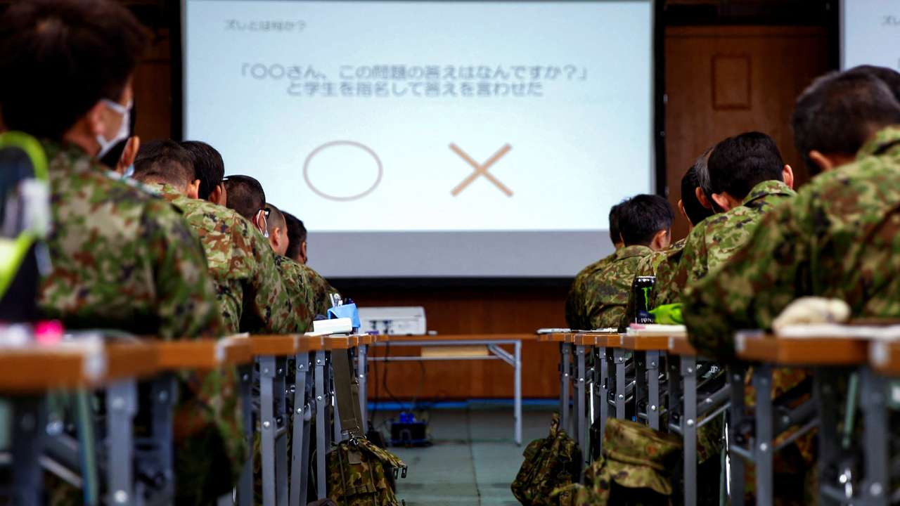 Japan Ground Self-Defence Force (JGSDF) soldiers participate in a seminar to prevent harassment at JGSDF Camp Asaka, in Tokyo