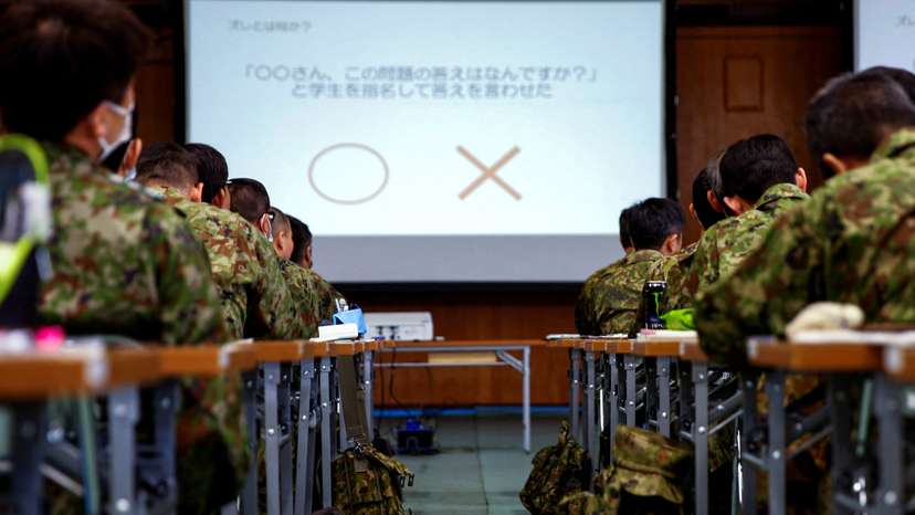 Japan Ground Self-Defence Force (JGSDF) soldiers participate in a seminar to prevent harassment at JGSDF Camp Asaka, in Tokyo