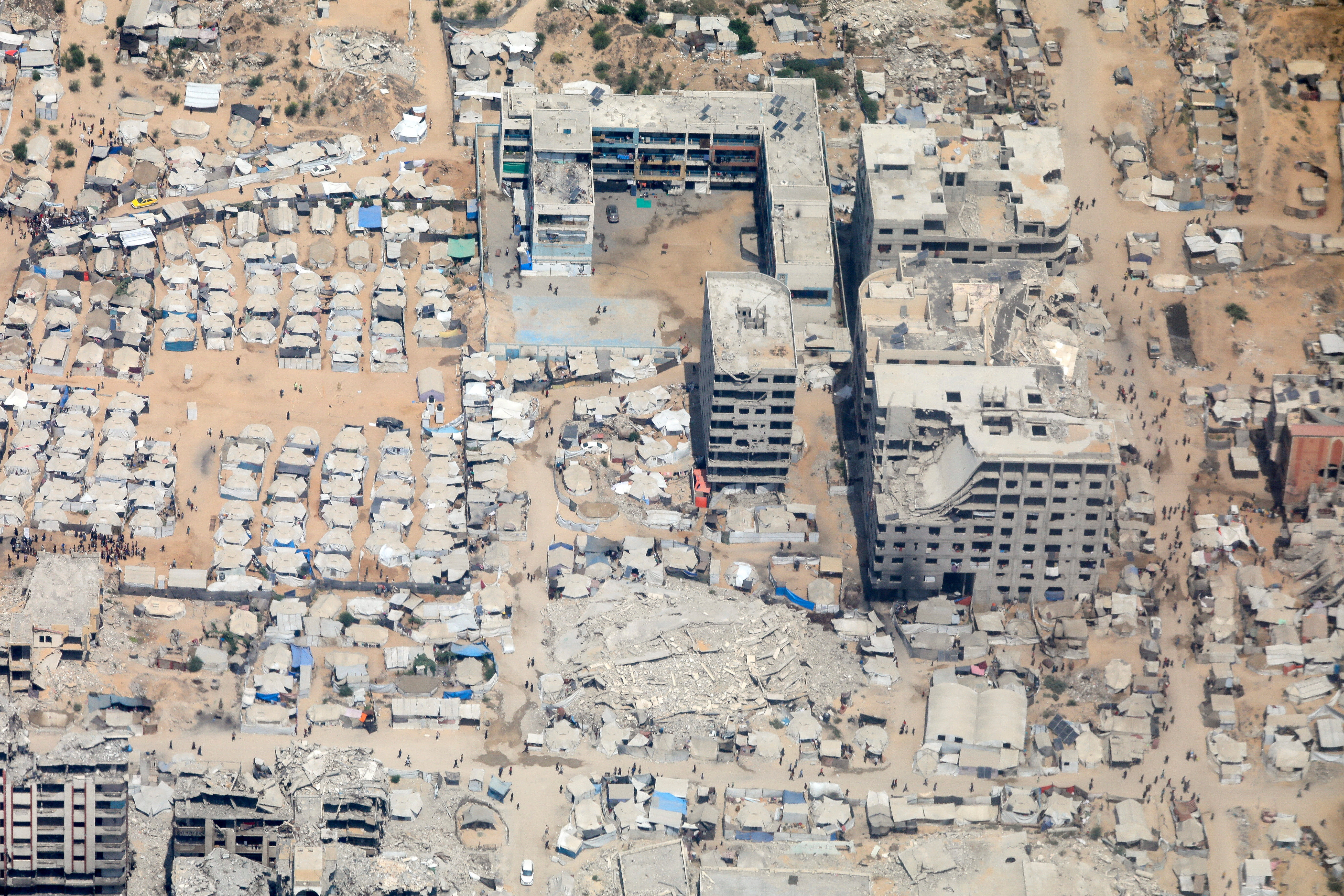 Aerial view from a Jordanian military aircraft shows the Gaza Strip, before humanitarian aid is airdropped over it, in Gaza