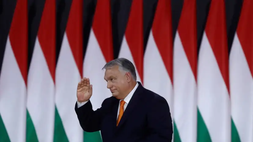 Hungarian Prime Minister Orban gestures during the Fidesz party congress in Budapest