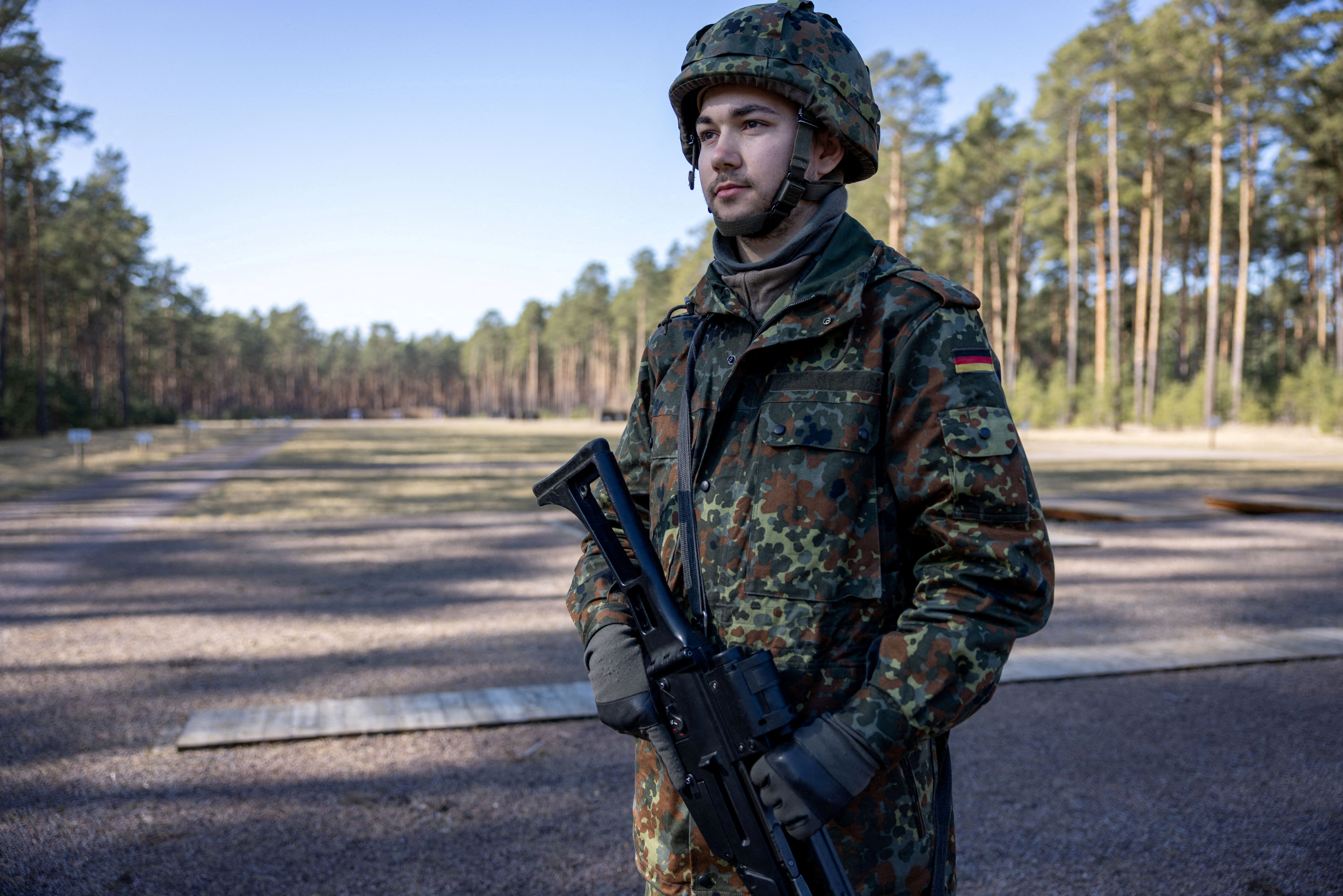 FILE PHOTO: German reservists undergo shooting training at barracks in Beelitz near Berlin, as NATO looks to boost its strength after Russia's invasion of Ukraine