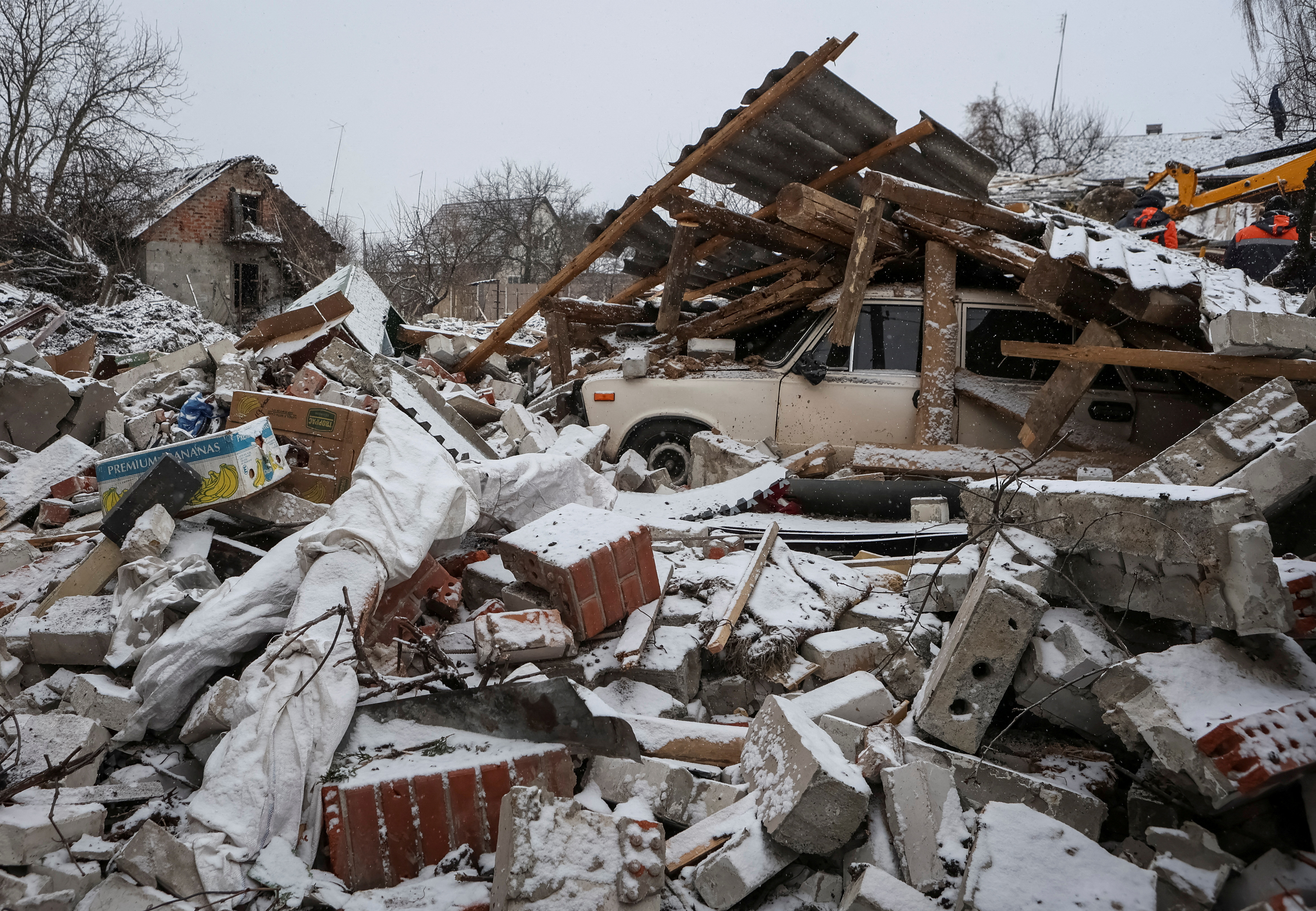 Aftermath of a Russian missile strike in Kharkiv region