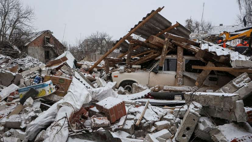 Aftermath of a Russian missile strike in Kharkiv region