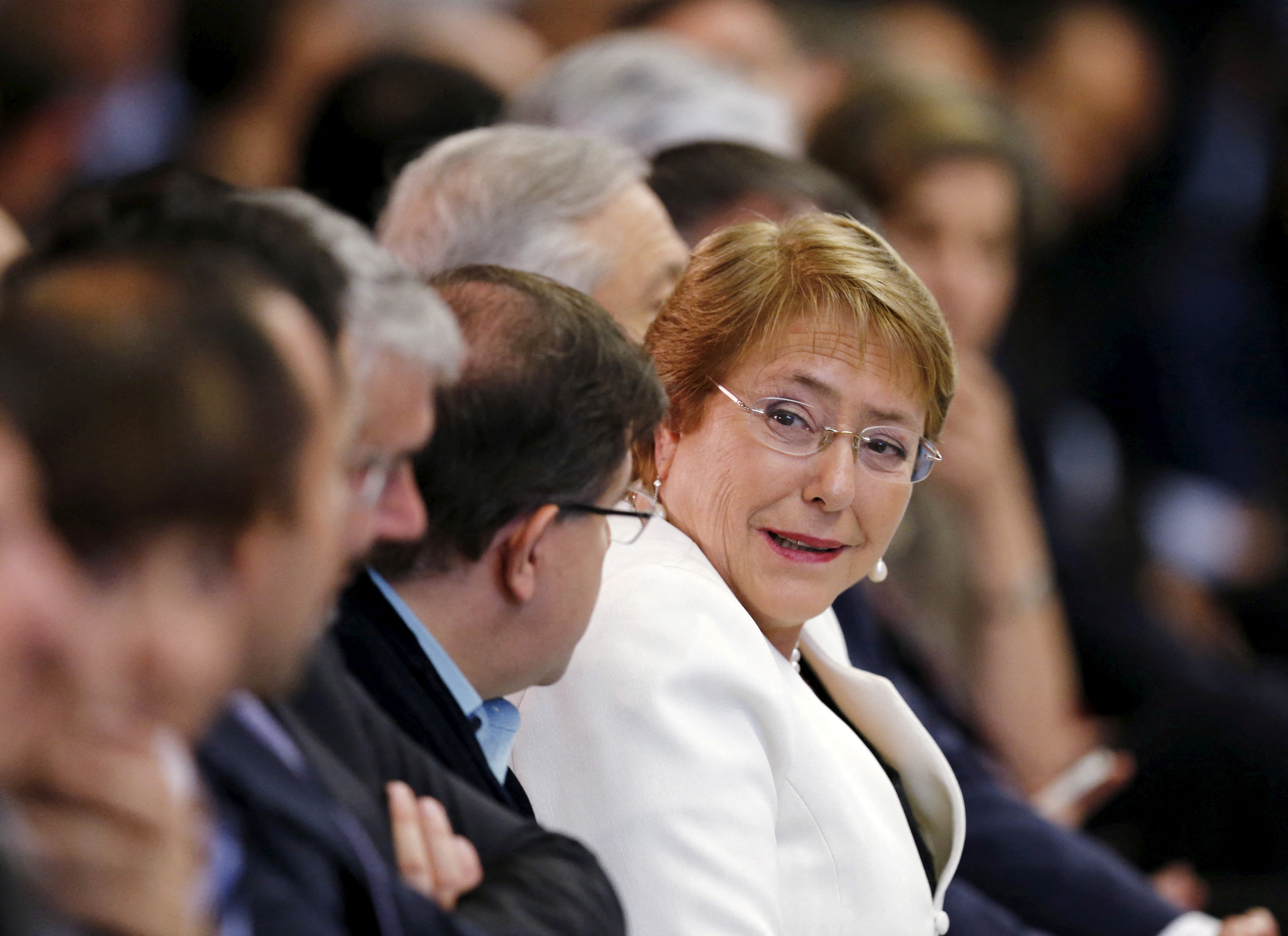 FILE PHOTO: Chile's President Michelle Bachelet meets with Chilean residents in Mexico City