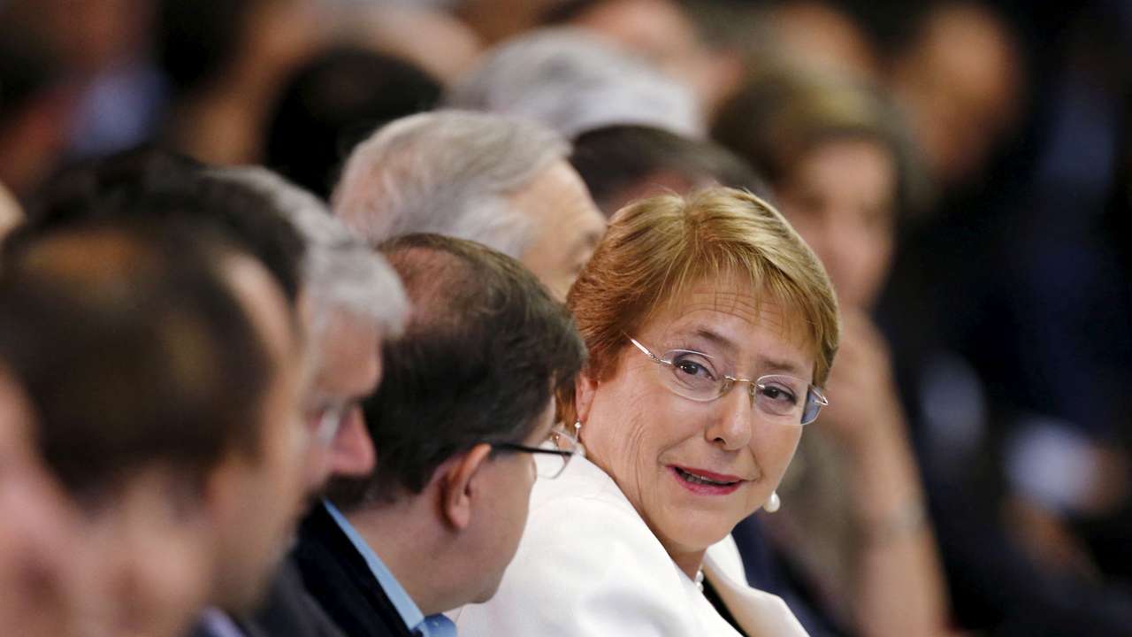 FILE PHOTO: Chile's President Michelle Bachelet meets with Chilean residents in Mexico City
