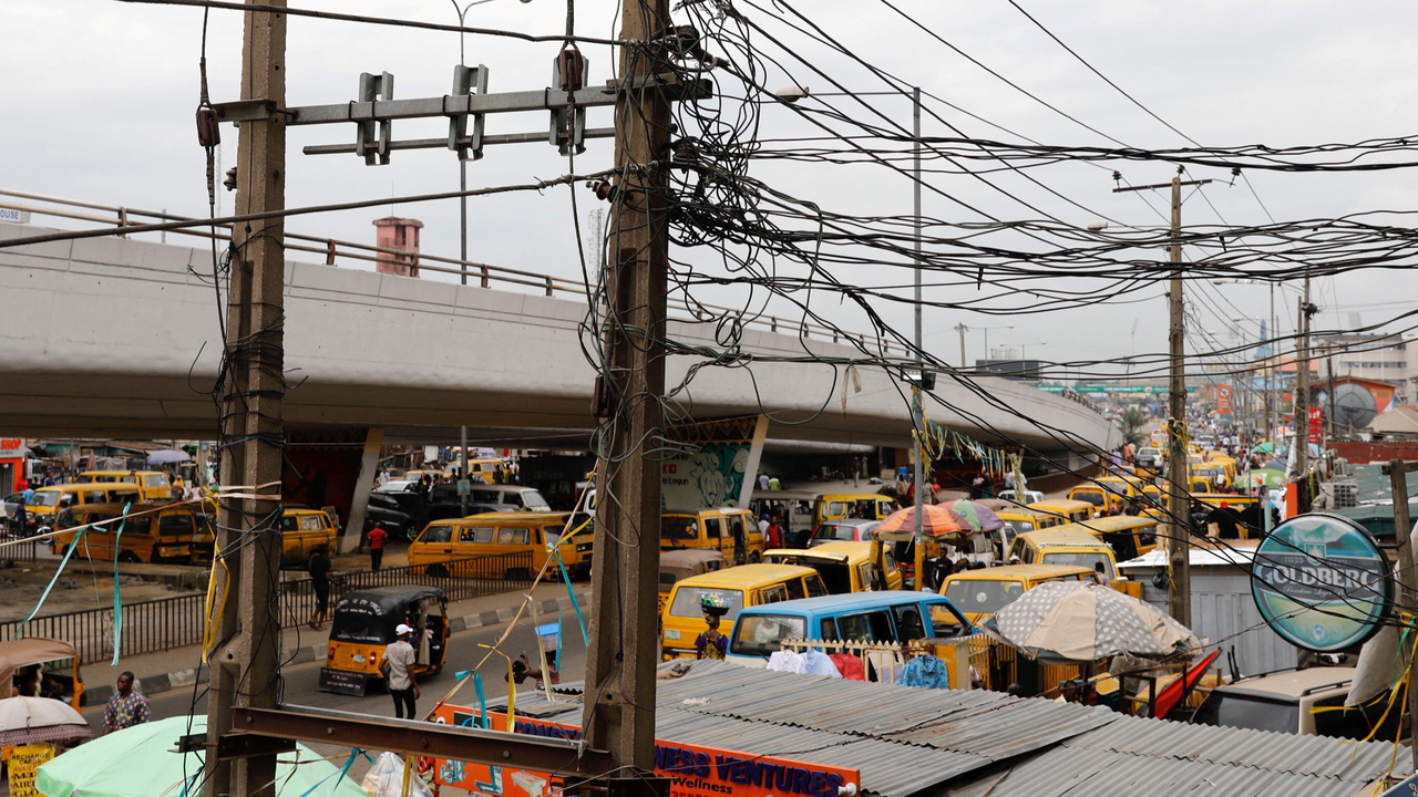 FILE PHOTO: Electric wires are pictured in Ojuelegba district in Nigeria's commercial capital Lagos