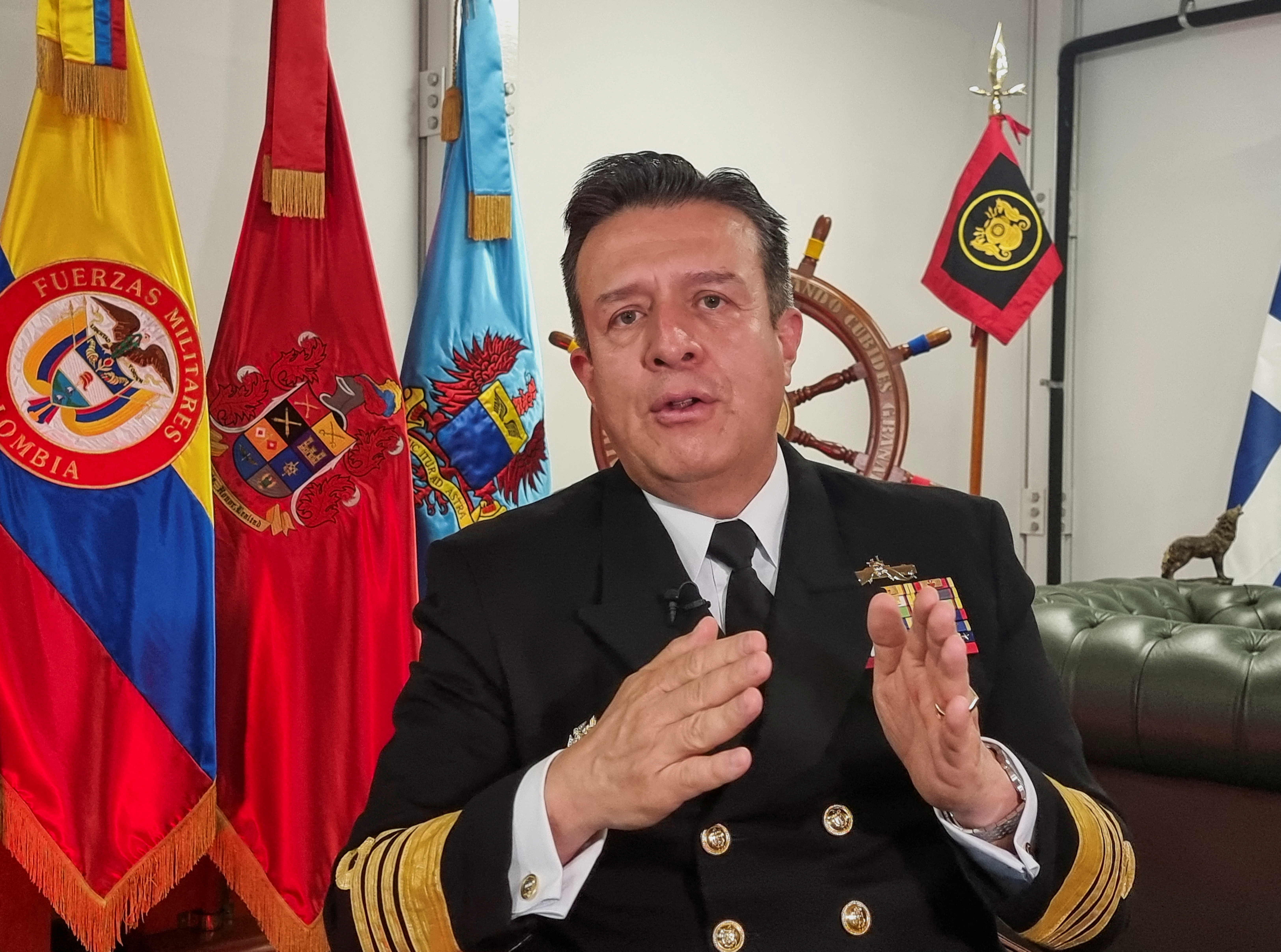 Colombia's Military Forces Commander, Admiral Francisco Cubides, speaks during an interview with Reuters in Bogota