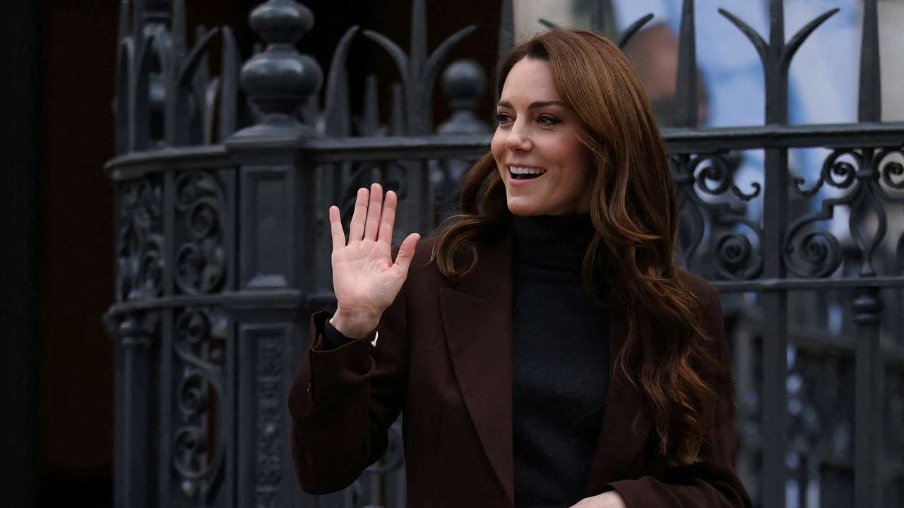 Britain's Catherine, Princess of Wales leaves after launching interactive trail at National Portrait Gallery in London