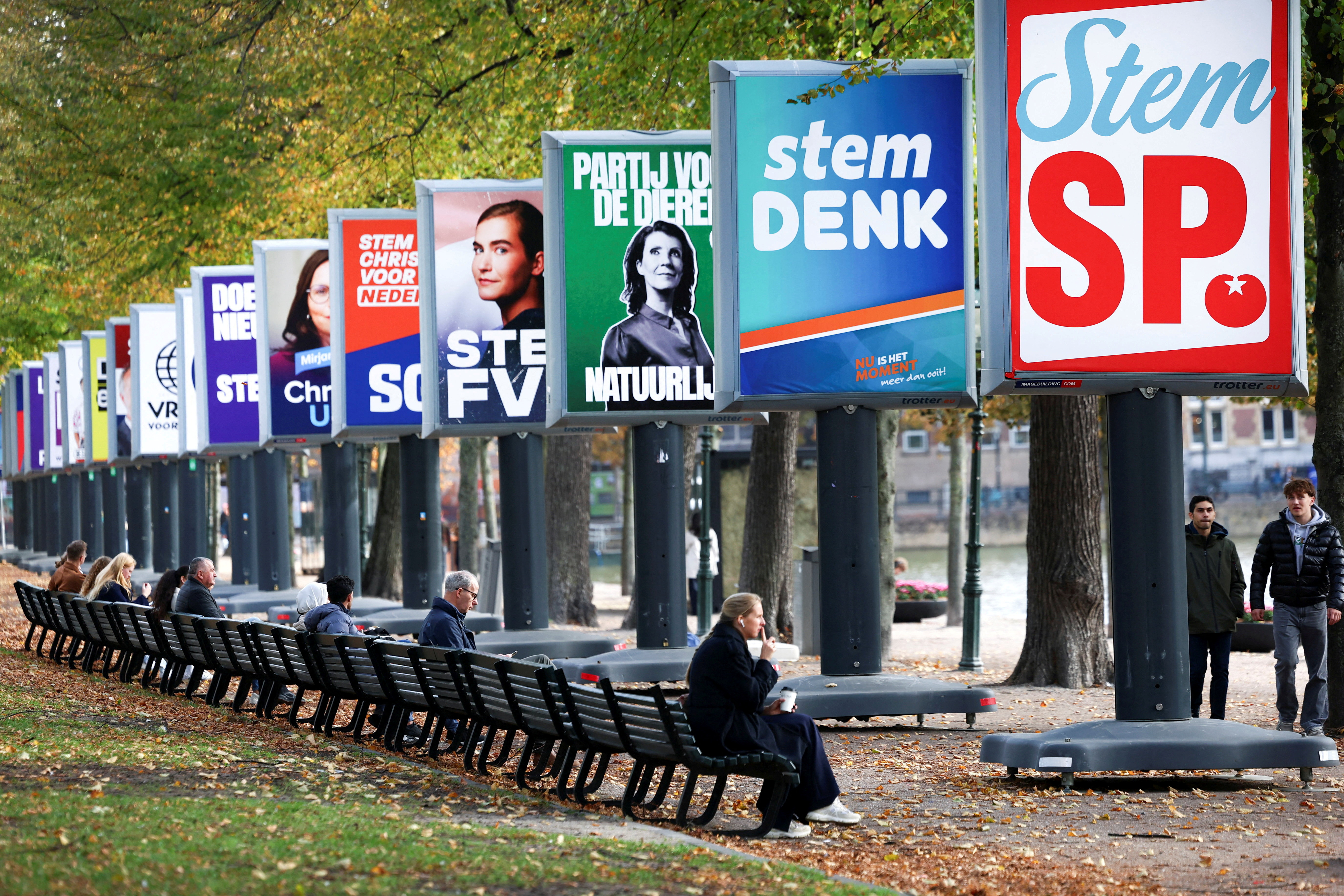 FILE PHOTO: Election campaign boards are displayed ahead of the Dutch parliamentary election on October 29, in The Hague