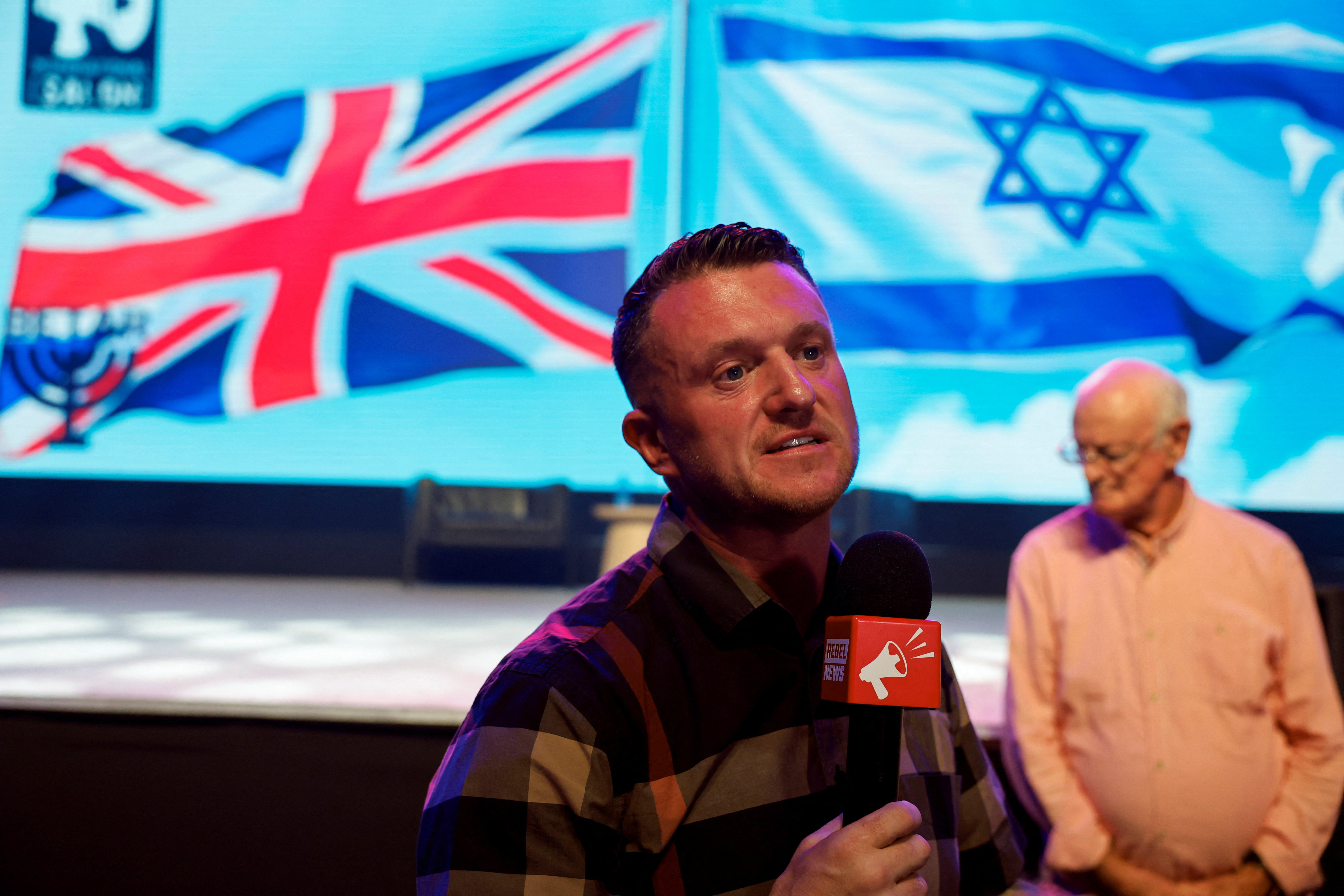 Anti-immigration activist Stephen Yaxley-Lennon, known as Tommy Robinson in Tel Aviv