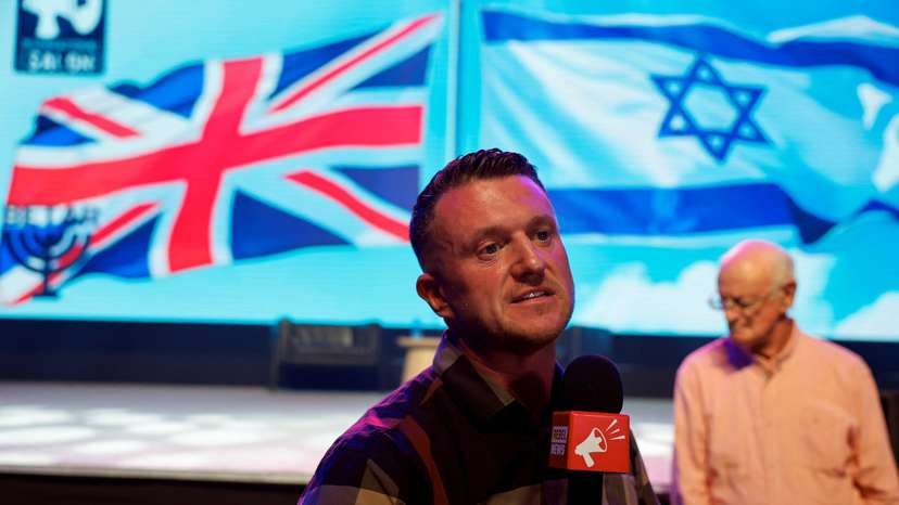 Anti-immigration activist Stephen Yaxley-Lennon, known as Tommy Robinson in Tel Aviv
