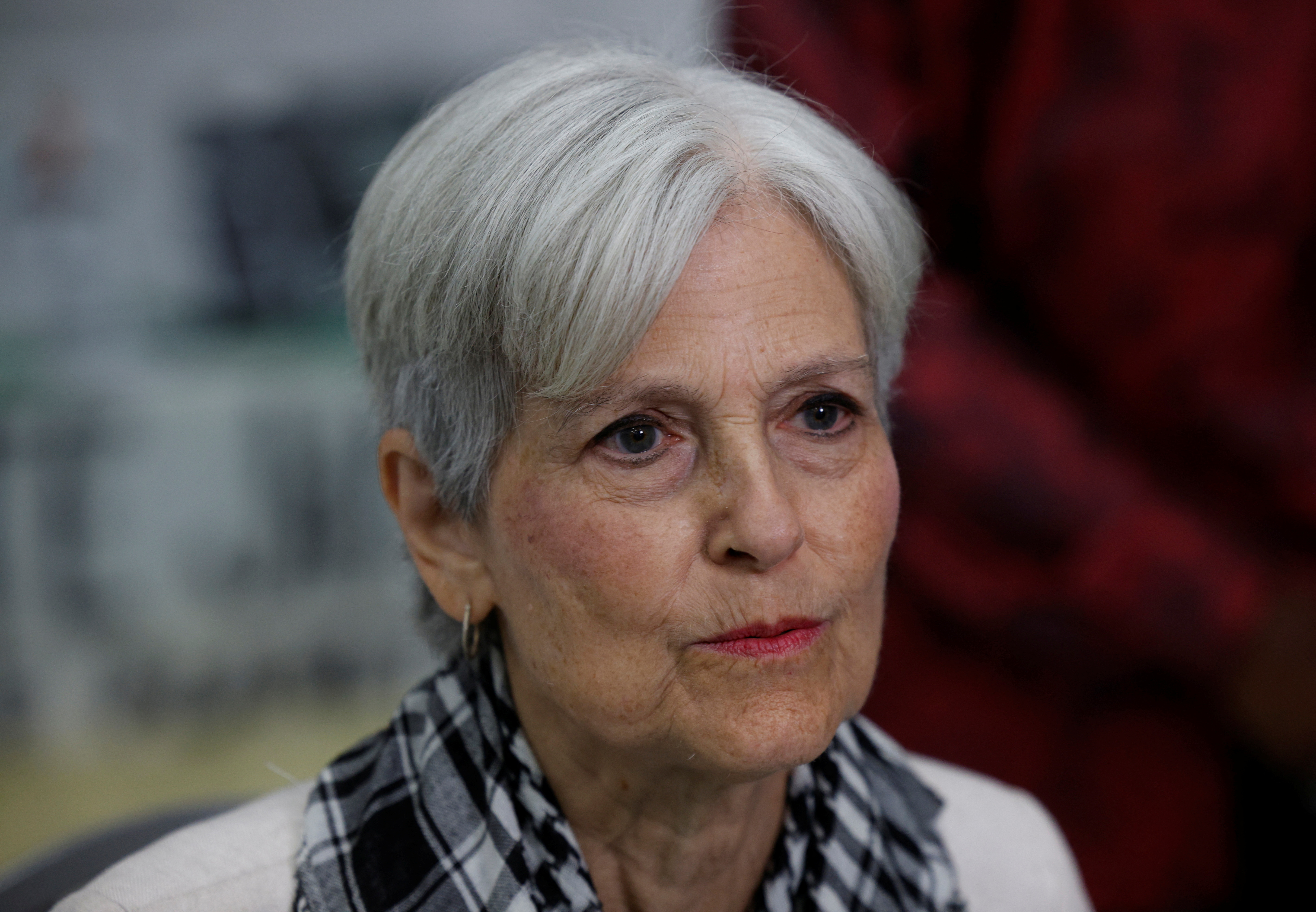 Green Party presidential nominee Jill Stein speaks to the media during a rally in Dearborn, Michigan