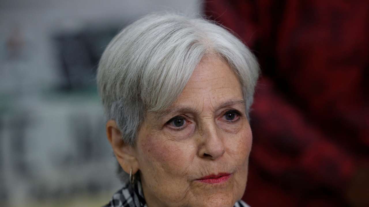 Green Party presidential nominee Jill Stein speaks to the media during a rally in Dearborn, Michigan