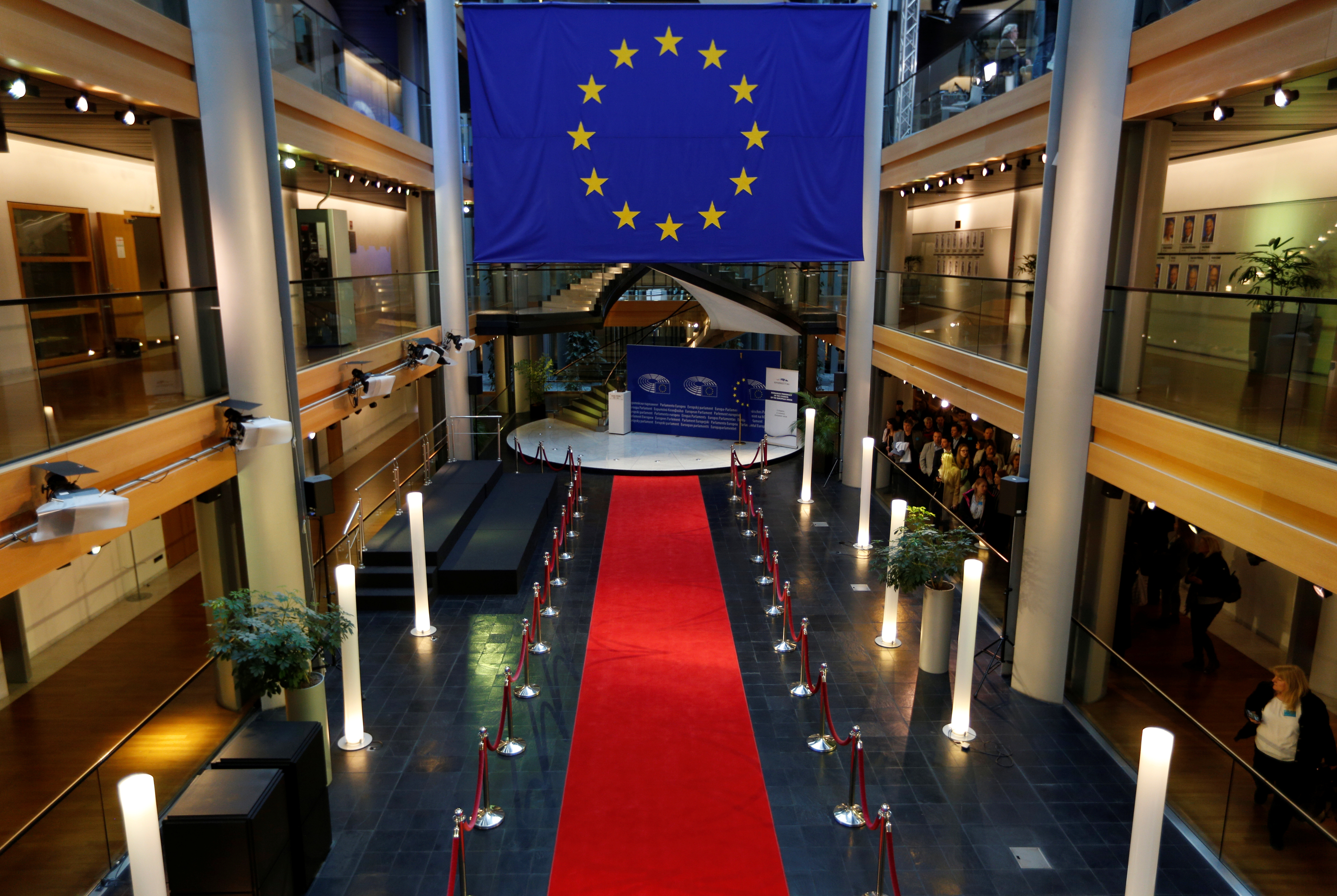The protocol entrance of the European Parliament is seen at the European Parliament in Strasbourg