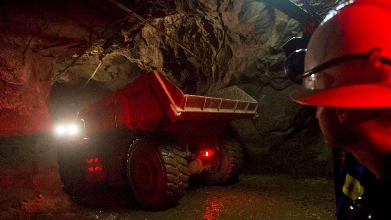 FILE PHOTO: A truck travels underground to collect ore at the Chibuluma copper mine
