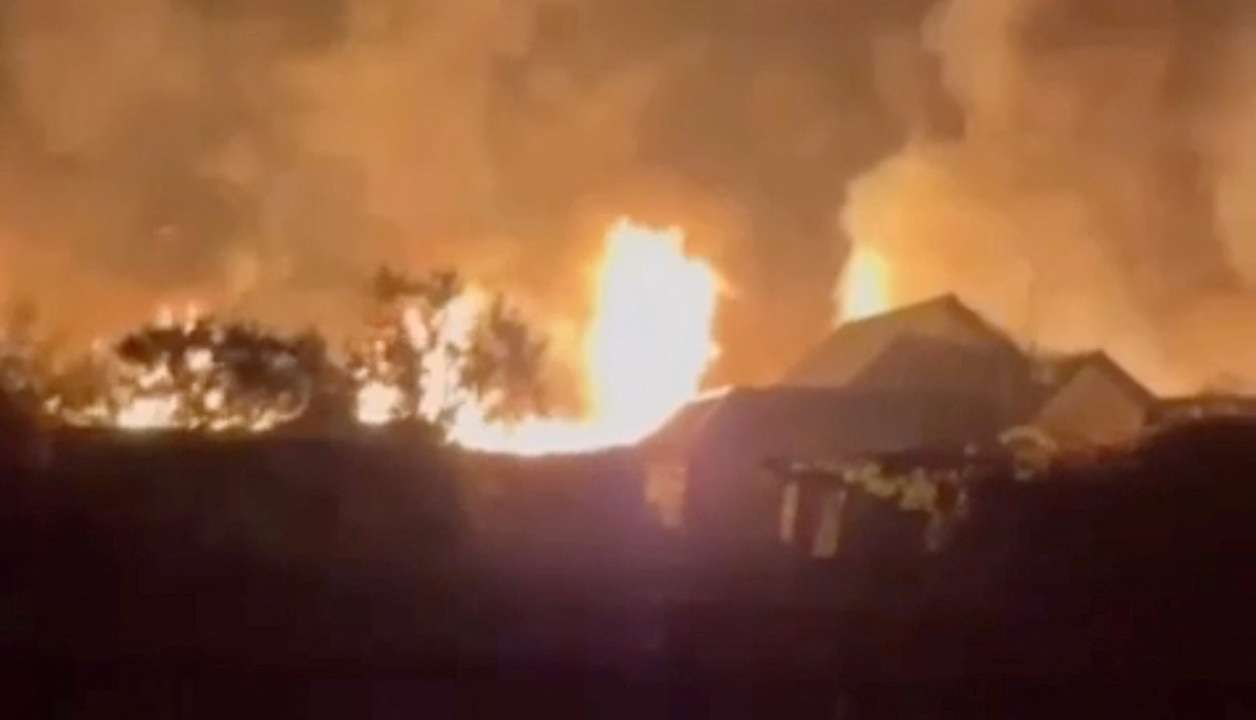 A view shows fire in an ethanol plant in Anna, Voronezh Region