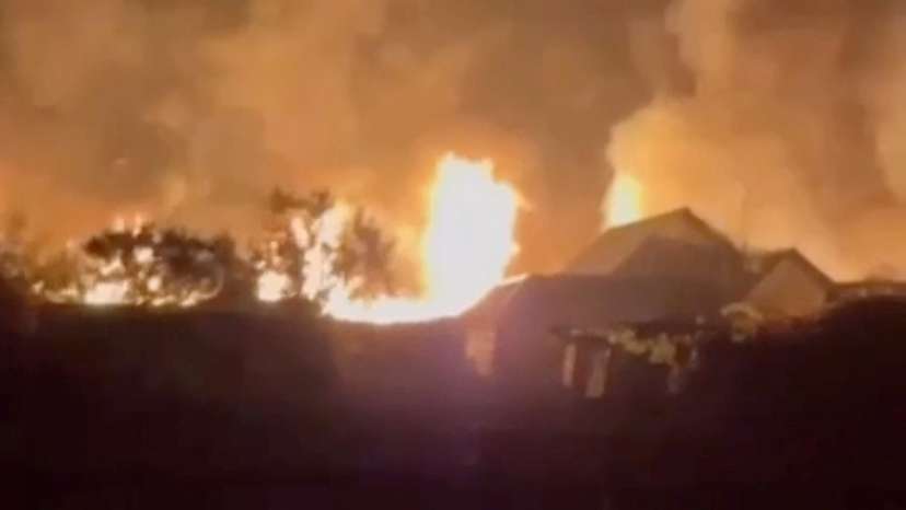 A view shows fire in an ethanol plant in Anna, Voronezh Region