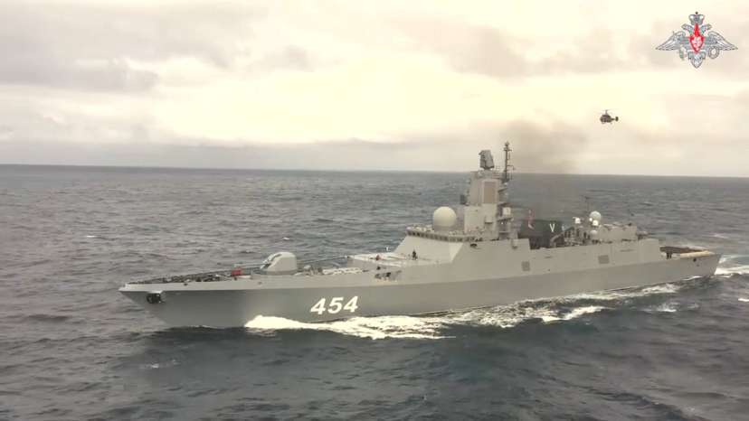 Russian navy frigate conducts drills in the Atlantic