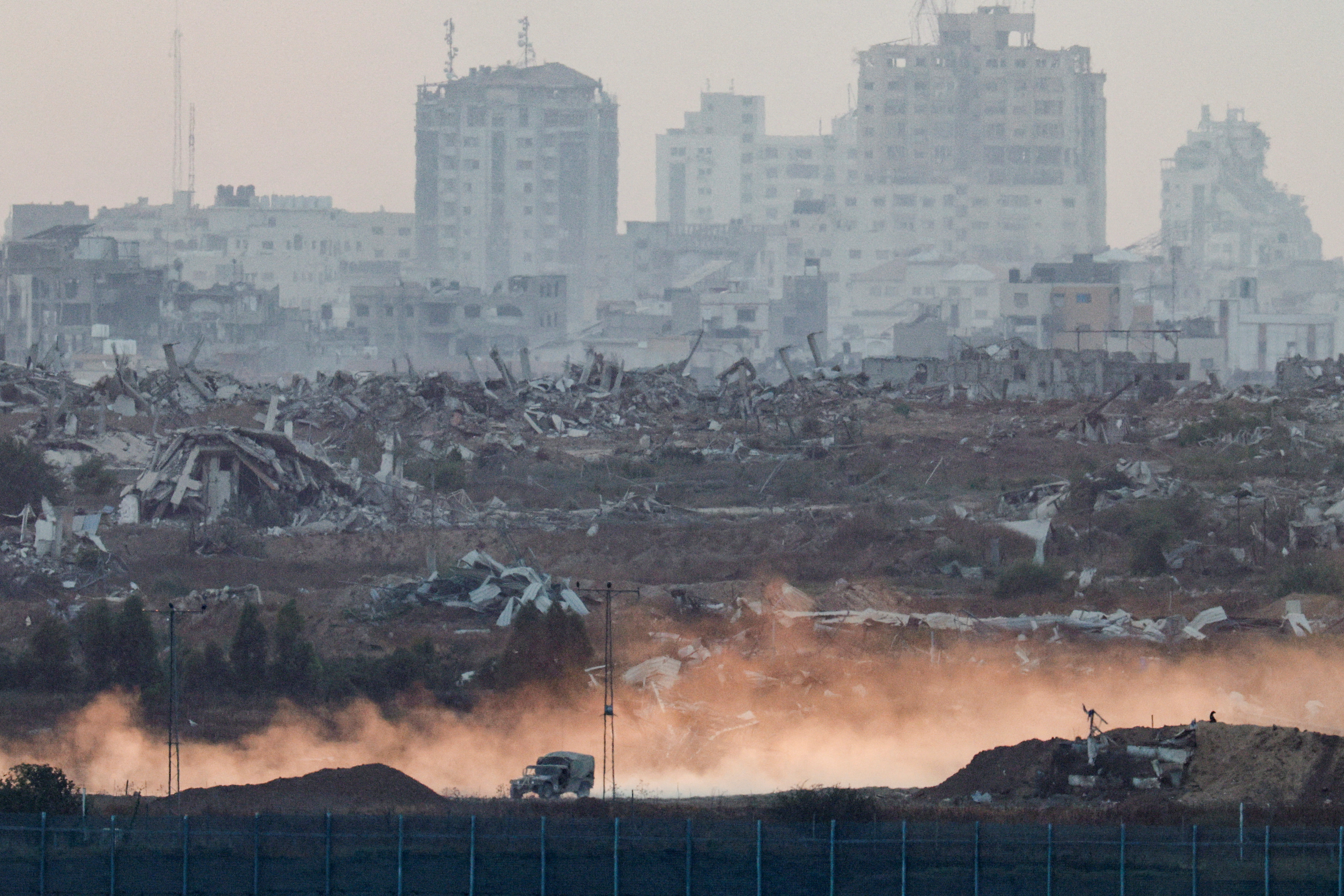 A military vehicle manoeuvres in Gaza