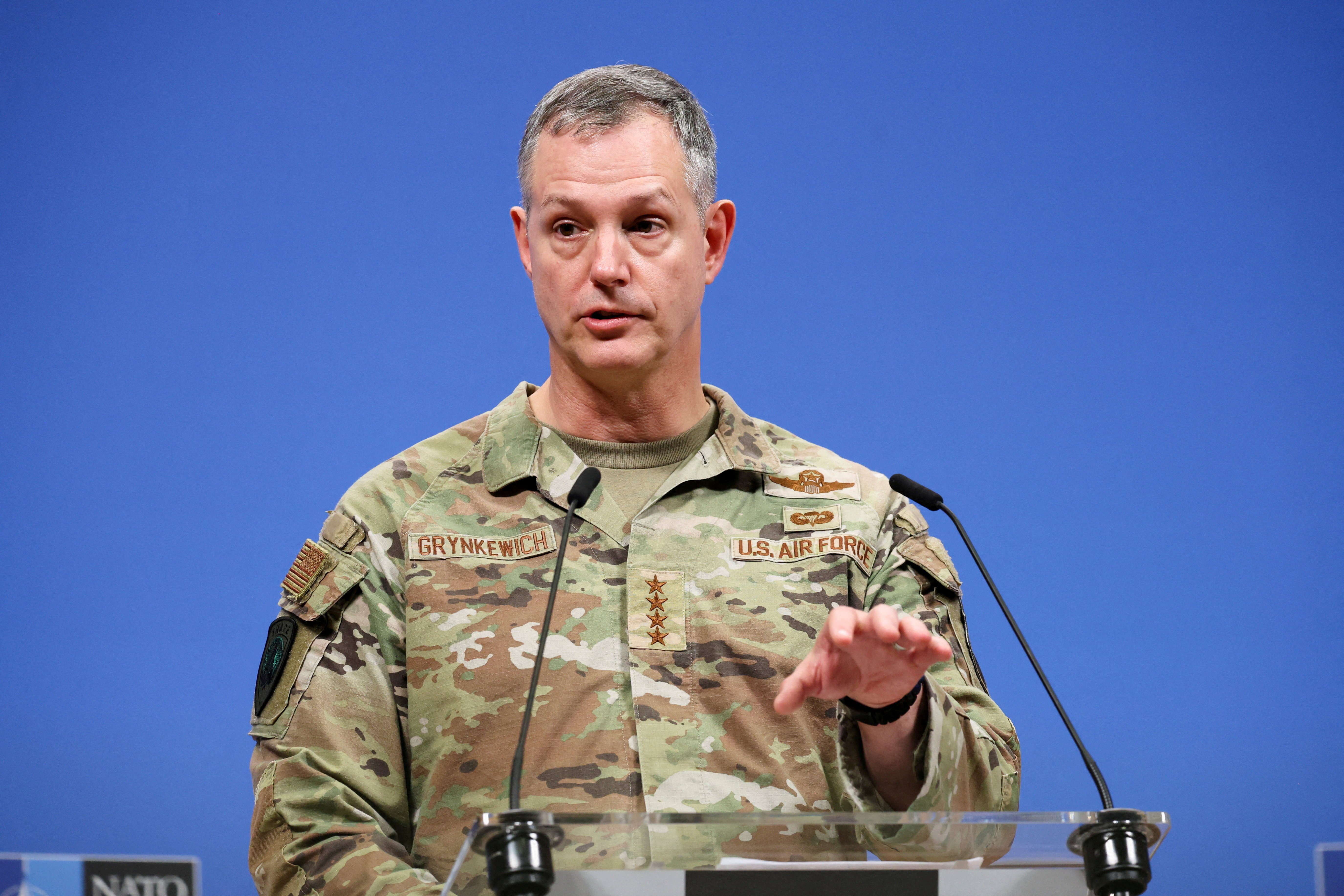 FILE PHOTO: NATO Supreme Allied Commander Europe Grynkewich speaks at a press conference