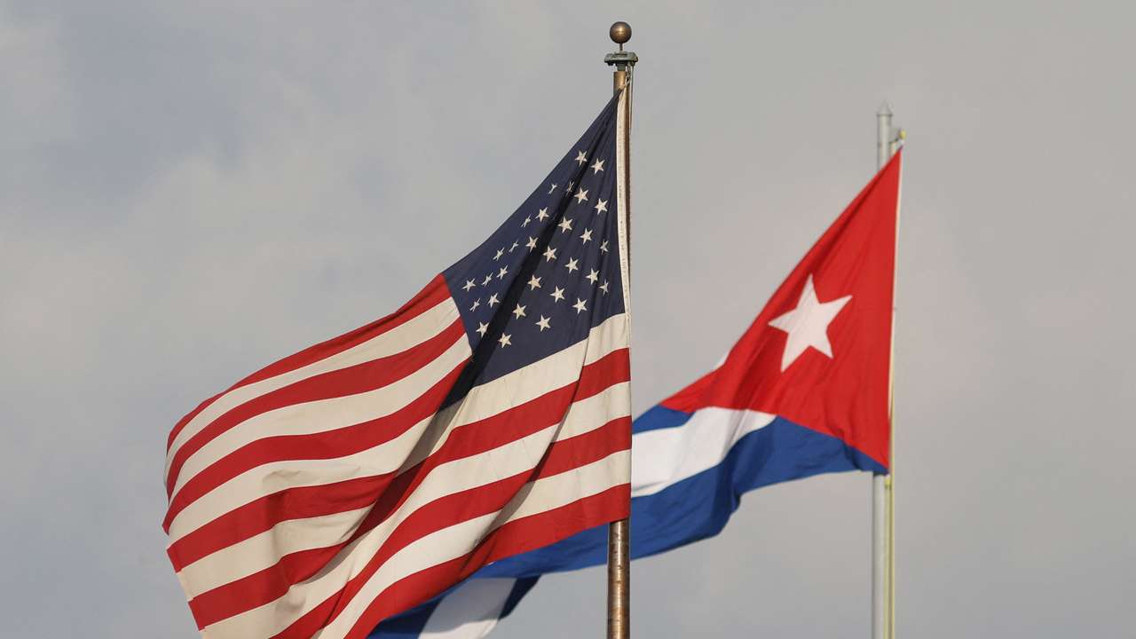 A view of Cuban and U.S. flags beside the U.S. Embassy in Havana