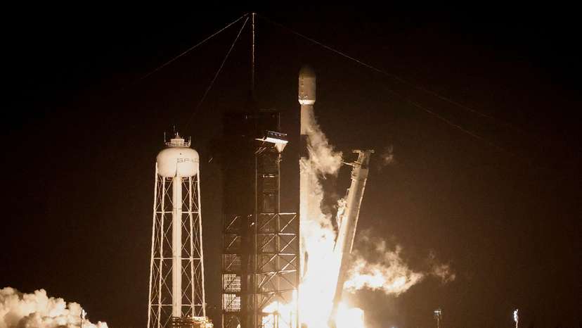 A SpaceX Falcon 9 rocket lifts off on the IM-1 mission with the Nova-C moon lander built and owned by Intuitive Machines from the Kennedy Space Center in Cape Canaveral