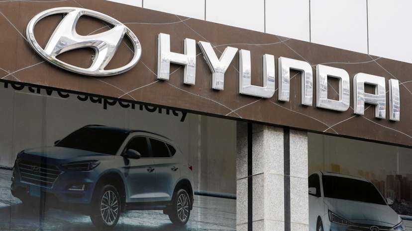 FILE PHOTO: Hyundai logo is seen at a Hyundai City Store, a company operated outlet, in Karachi