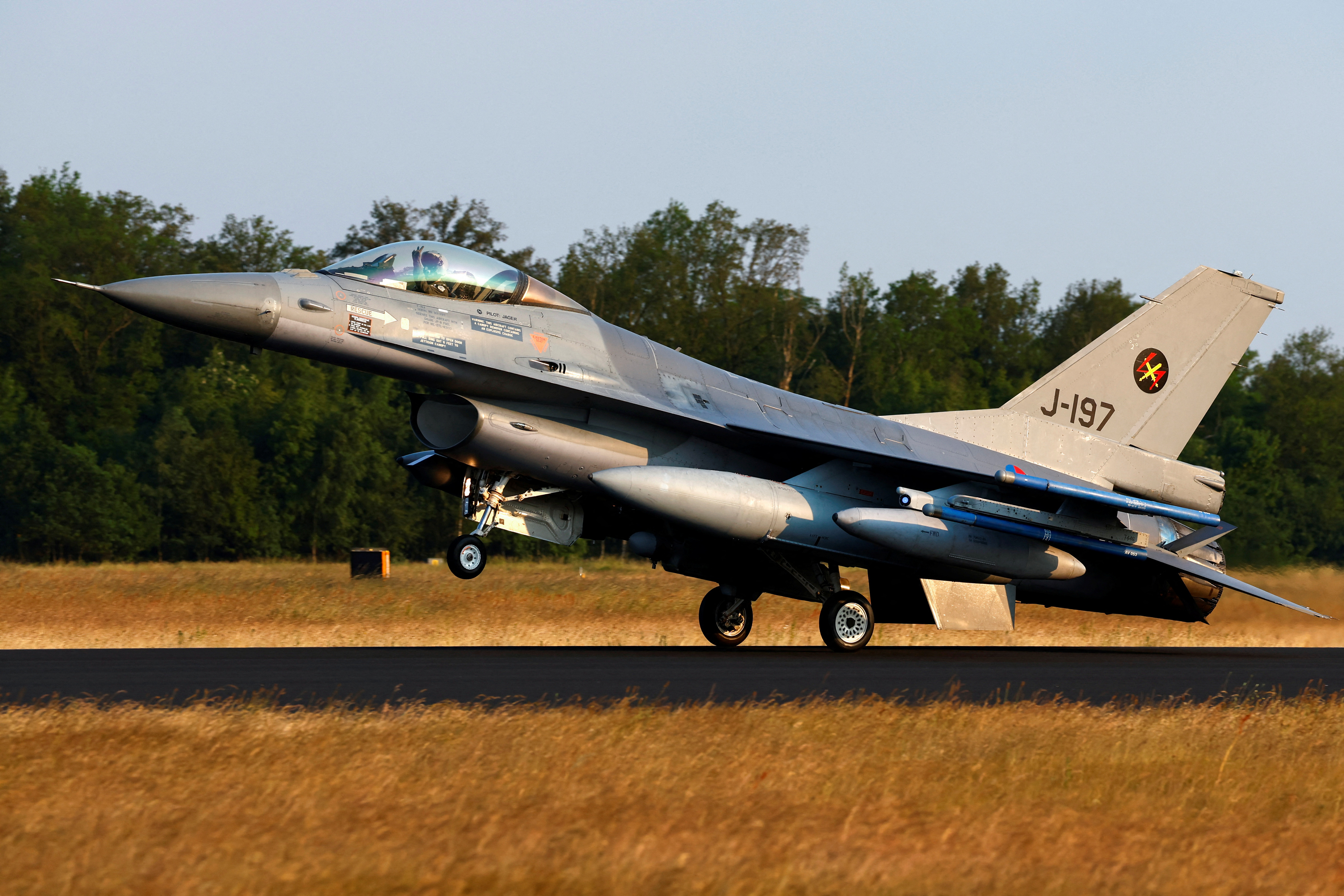 A Dutch F-16 fighter jet is seen at the Volkel Air Base
