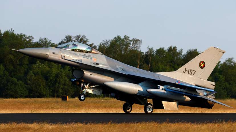 A Dutch F-16 fighter jet is seen at the Volkel Air Base