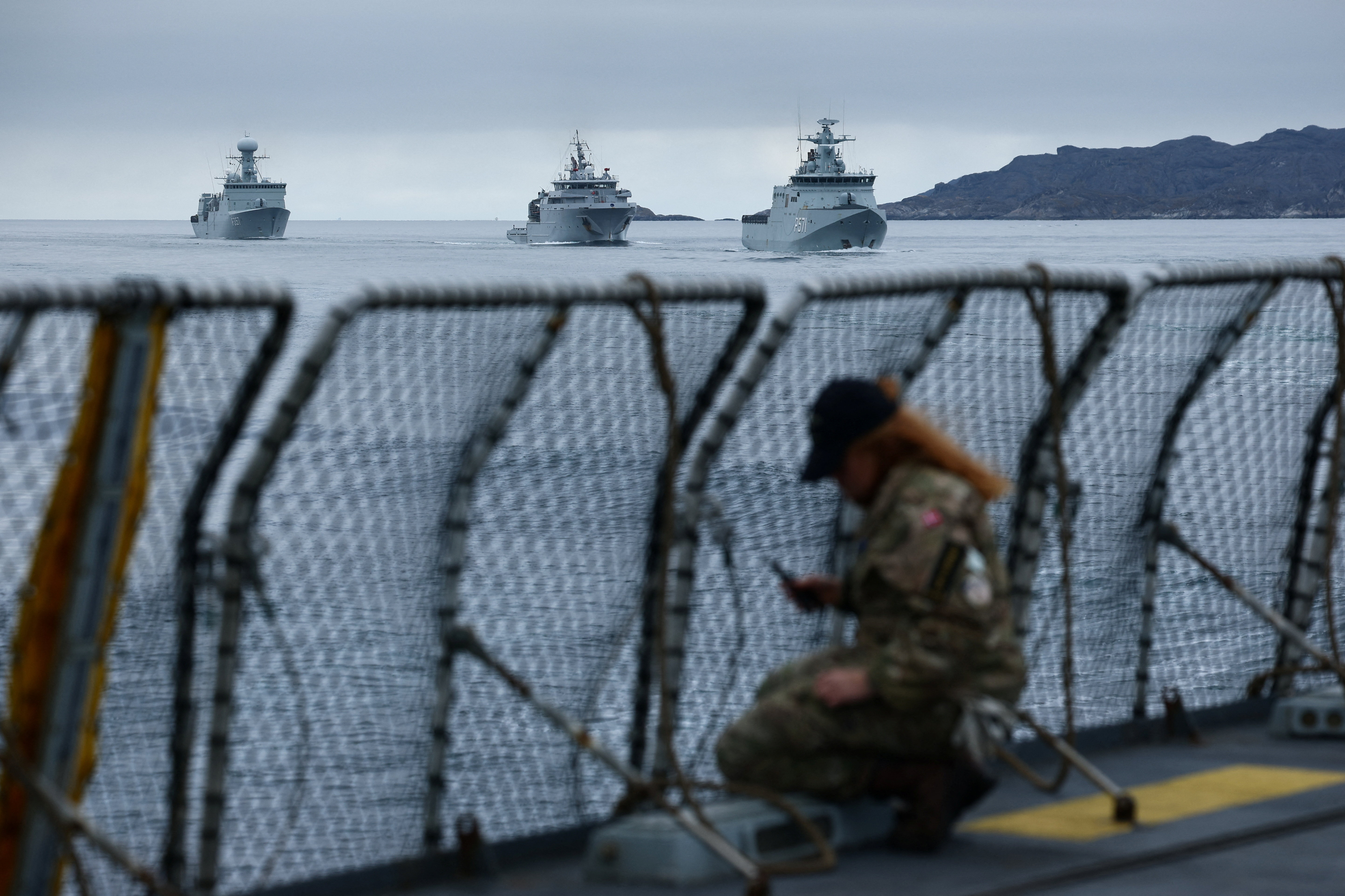 FILE PHOTO: The frigate Niels Juel sails off the coast of Greenland during military drills